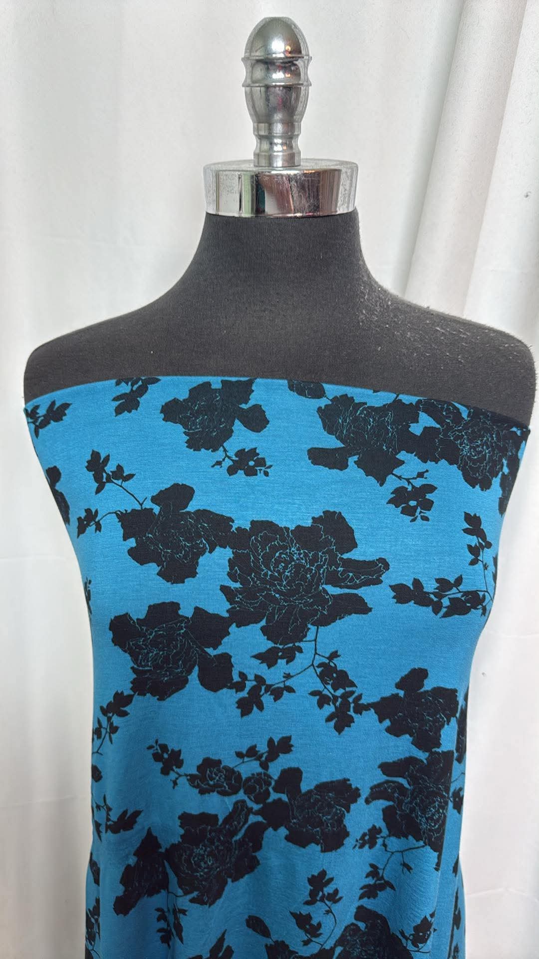 Blue Floral - Bamboo Spandex - 2 Yard Cut
