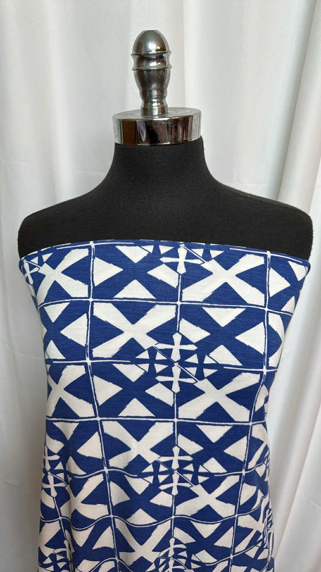 Blue/White X - Bamboo Spandex - 2 Yard Cut