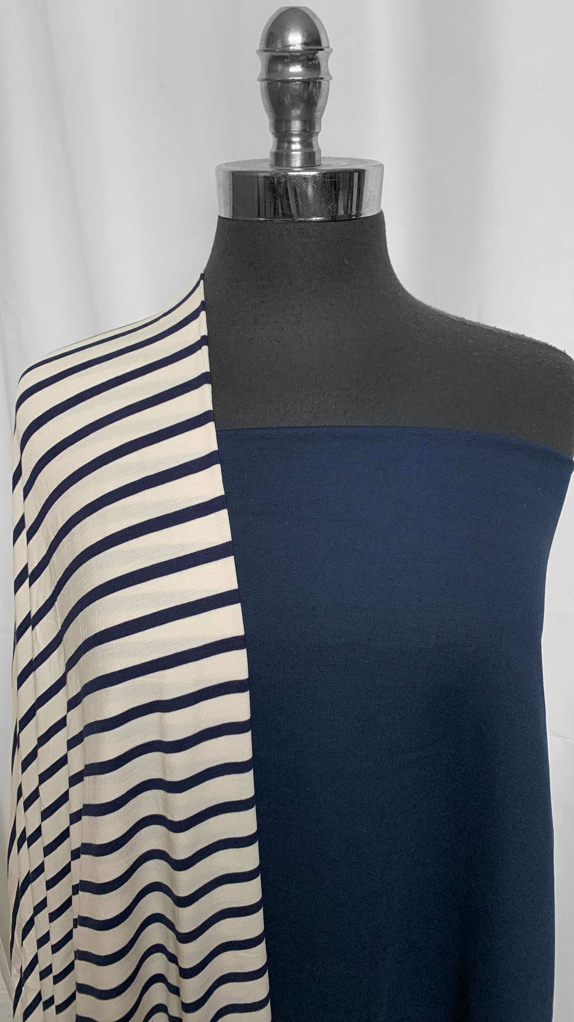 NAVY/IVORY STRIPE BUNDLE : 1.5YD Navy Peached PF & 2YD Navy/Ivory Stripe Bamboo : A25690
