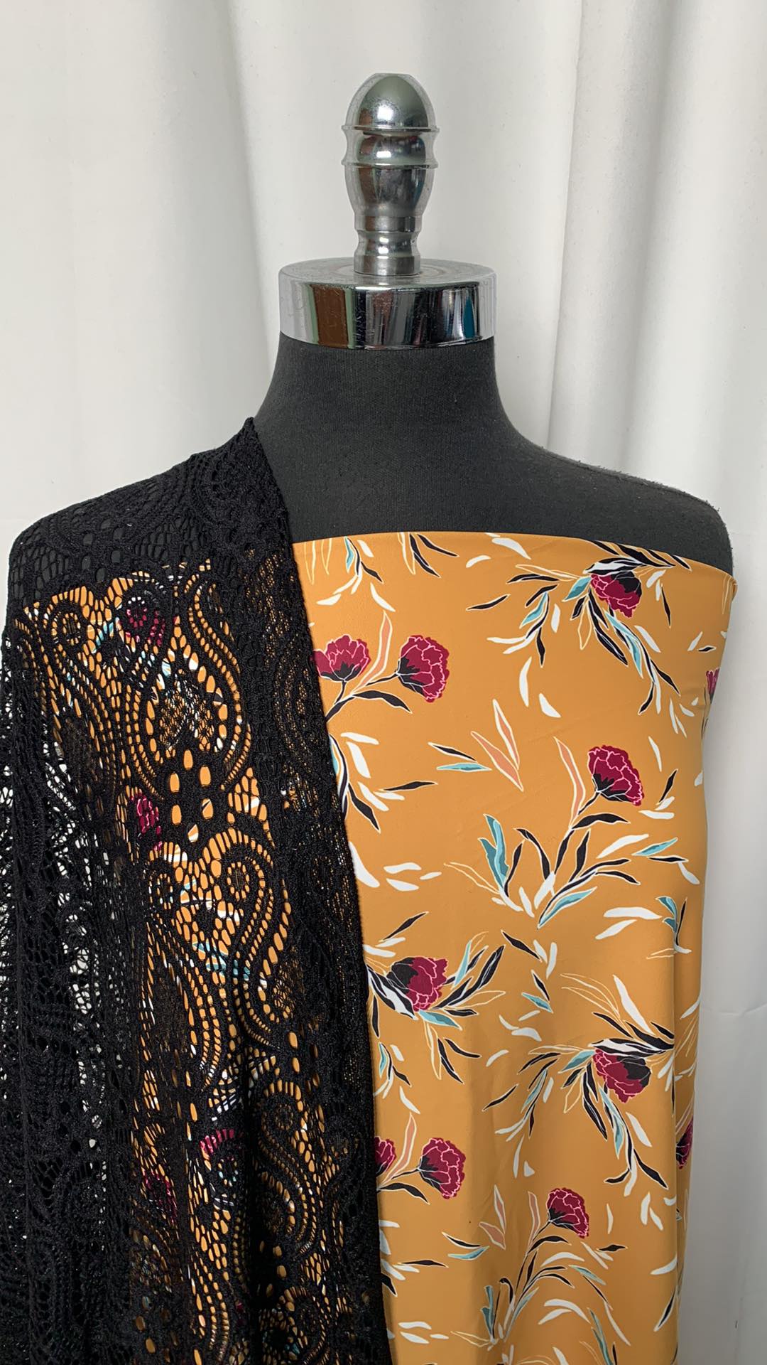 FLORAL/LACE BUNDLE : 2YD Mustard Floral N/S & 2YD Black Lace : A2247