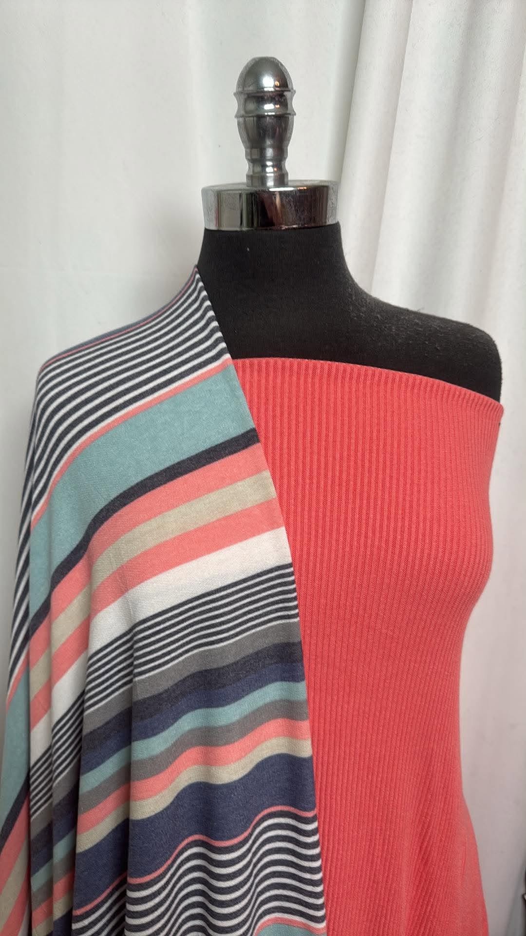 CORAL/VARIEGATED STRIPE BUNDLE : 2YD Coral Rib SK & 3YD Variegated Stripe PRS FT : A30918