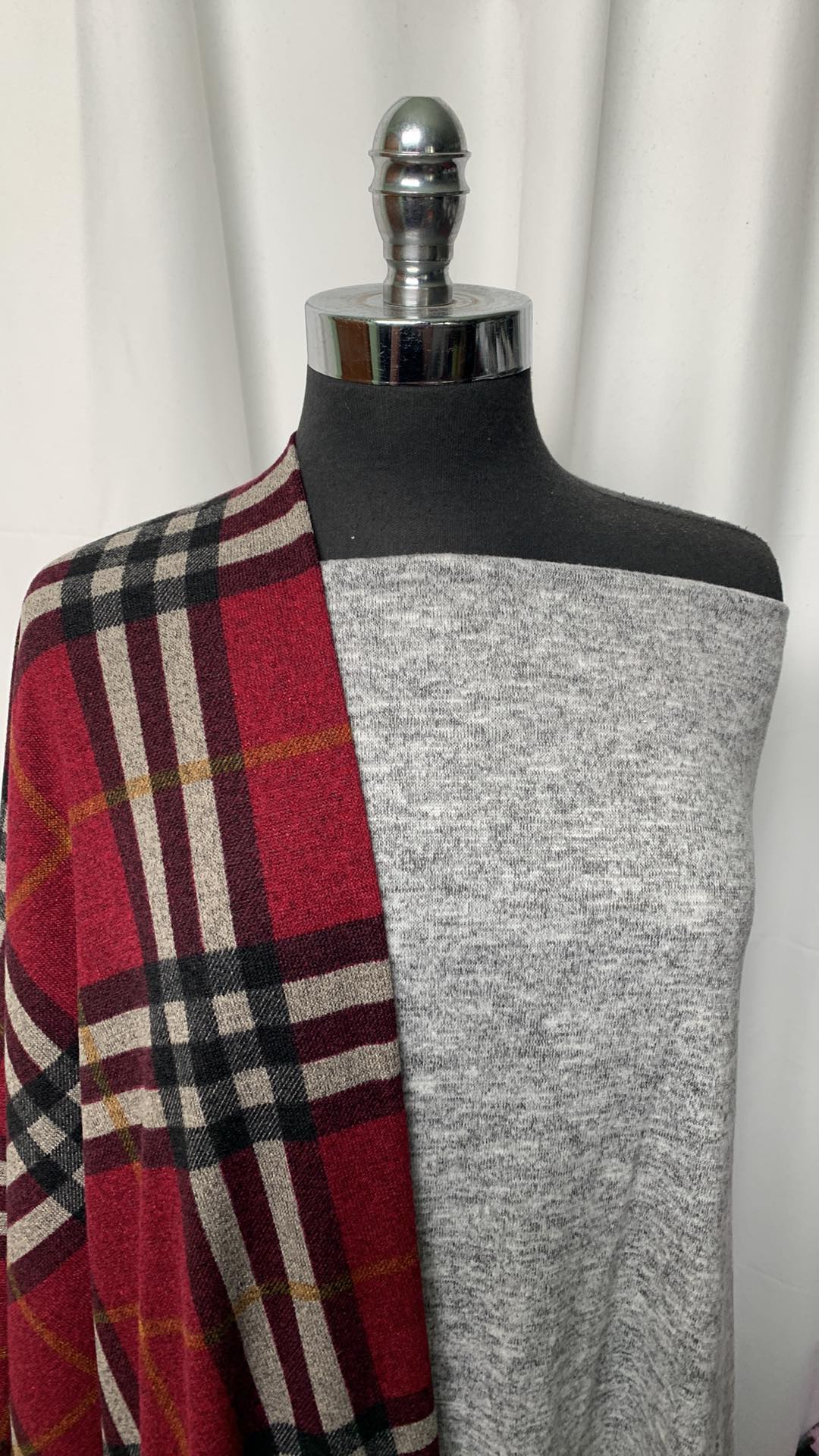 GREY/BURGUNDY PLAID BUNDLE : 2YD Burgundy Plaid Hacci SK & 2YD Heather Grey Brushed Hacci SK : A1789