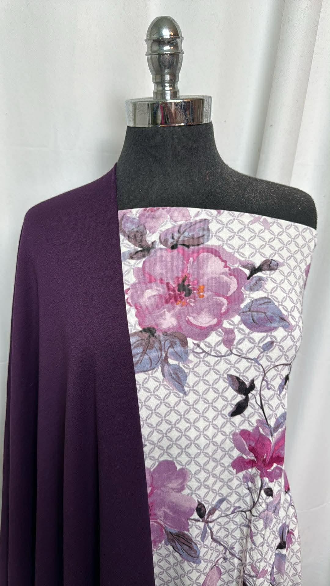 PURPLE/LATTICE FLORAL BUNDLE : 1YD Lattice Floral Modal/Spandex & 2YD Purple PRS FT : A30444