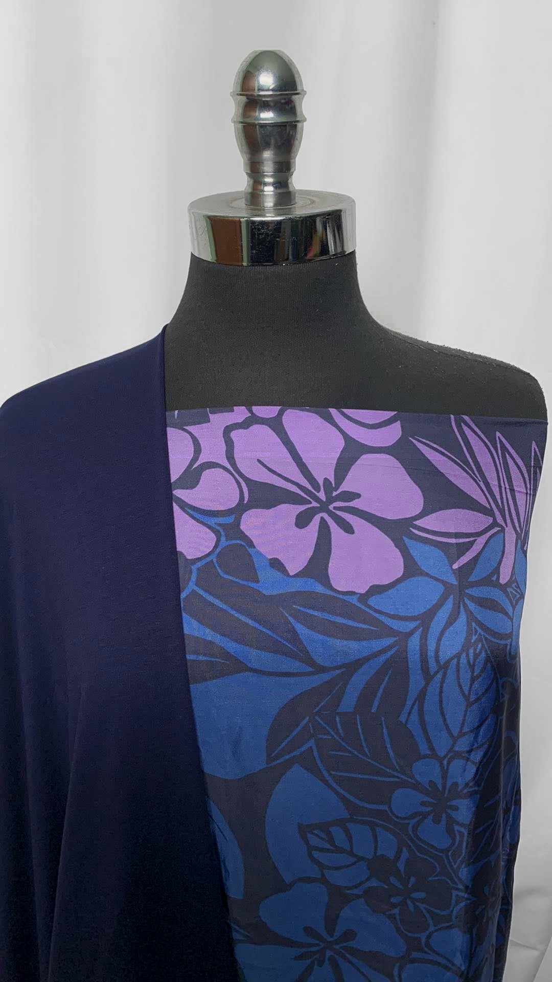 BLUE/PURPLE FLORAL BUNDLE : 2YD Navy MVC & 2YD Blue/Purple Double-Border Silk Woven : A2519