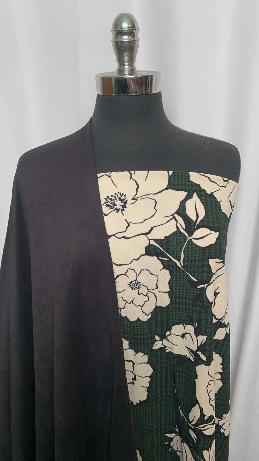 FLORAL/SUEDE BUNDLE : 2YD Black Suede Scuba & 2YD Floral/Plaid Liverpool : A26022