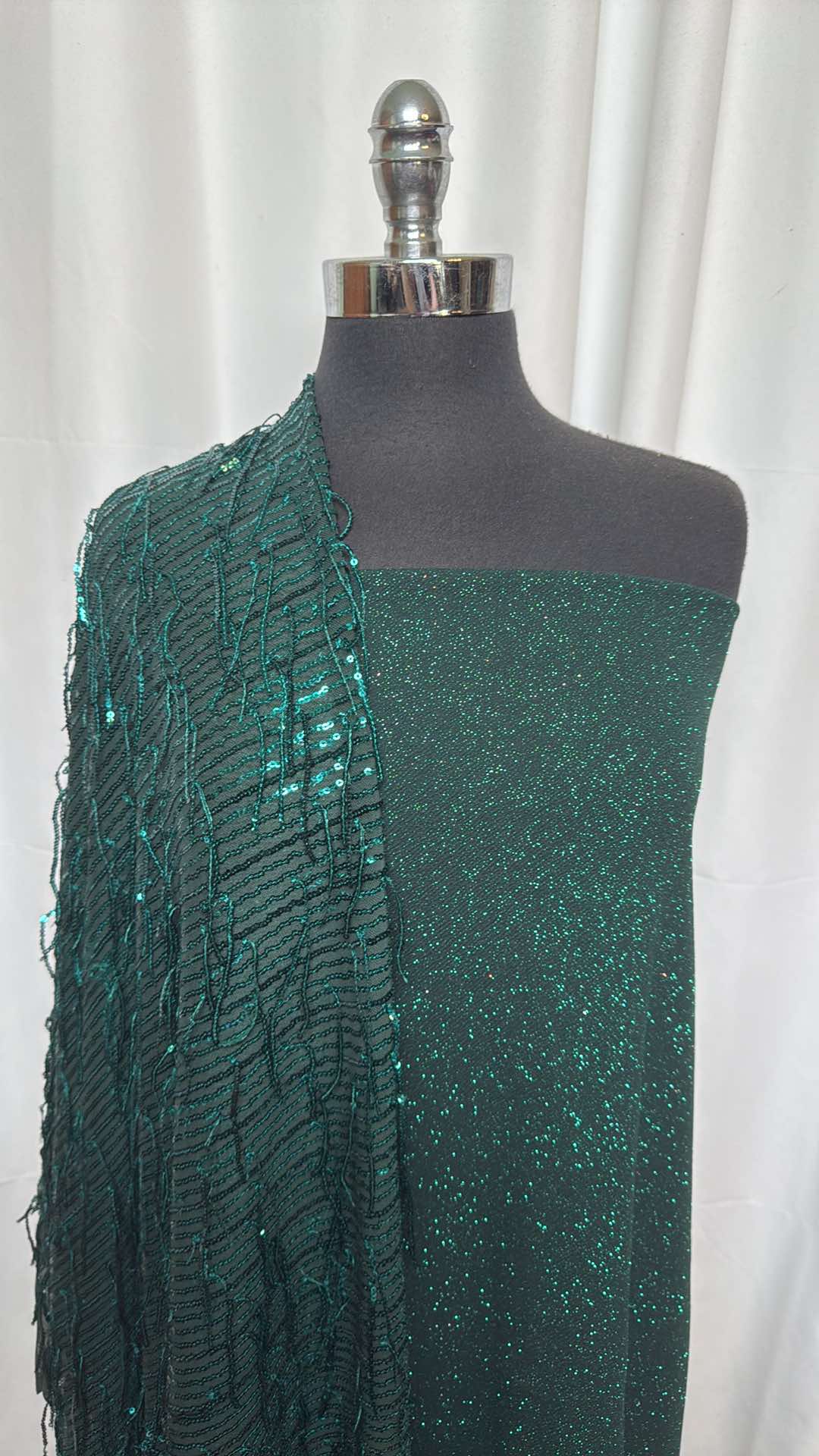 GREEN SEQUIN/GLITTER BUNDLE : 1+YD Green Glitter Liverpool & 1.5YD Green Sequin on Mesh : A26100