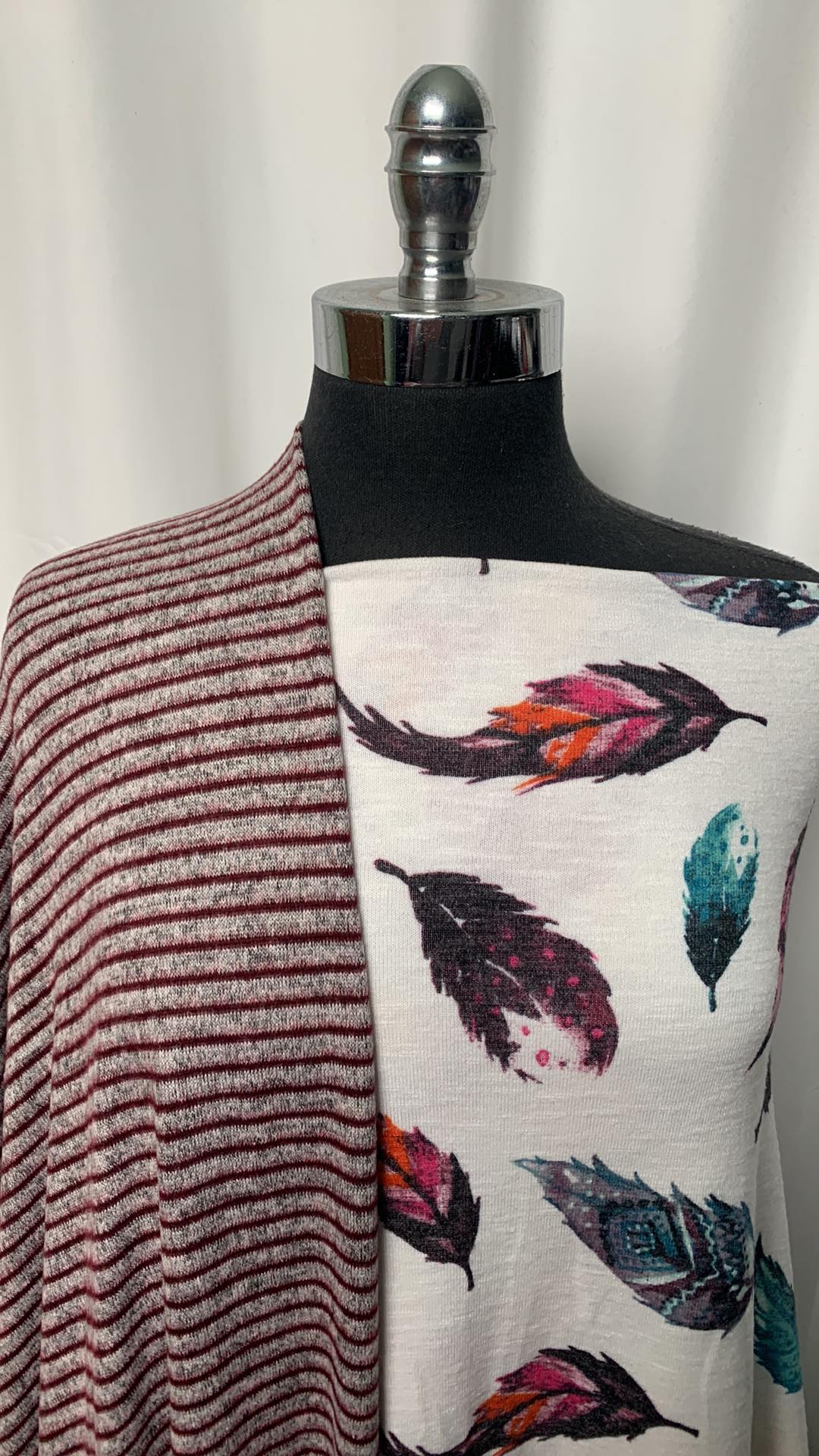 FEATHERS/STRIPE BUNDLE : 2YD Feathers Hacci SK & 2YD Grey/Burgundy Stripe Brushed Hacci SK : A2097