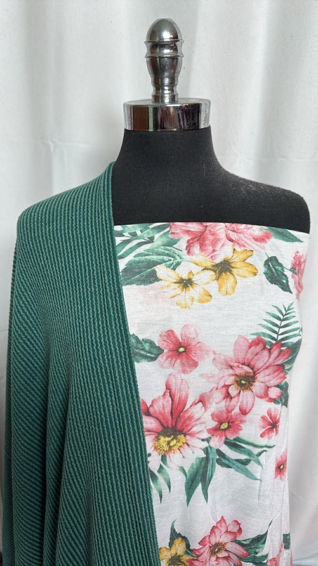 GREEN URBAN RIB/FLORAL BUNDLE : 2YD Floral PRS Jersey & 1YD Green Urban Rib : A29975