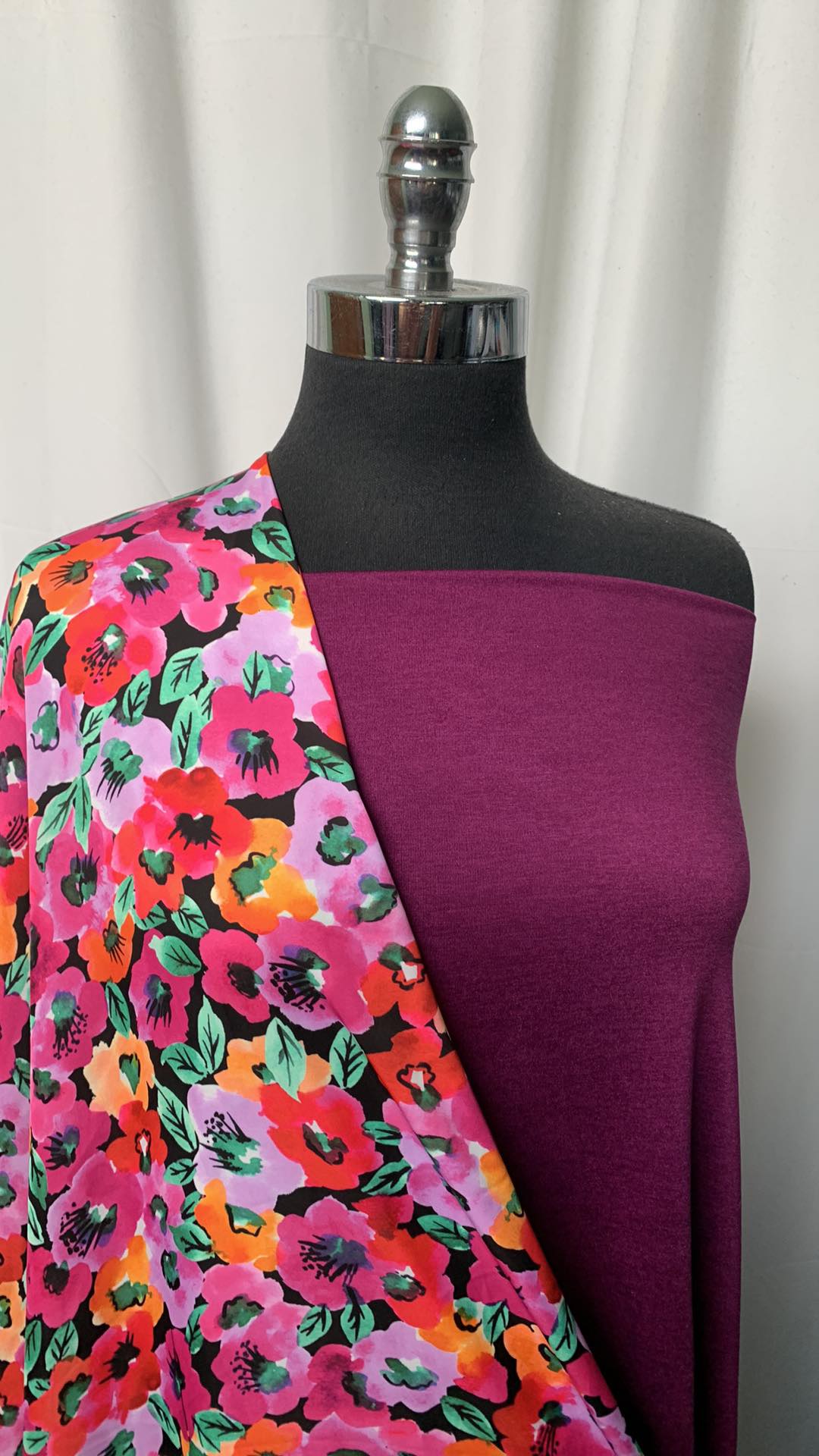 EGGPLANT/FLORAL BUNDLE : 1YD Eggplant Featherweight PF & 3YD Floral Poly Woven : A1858