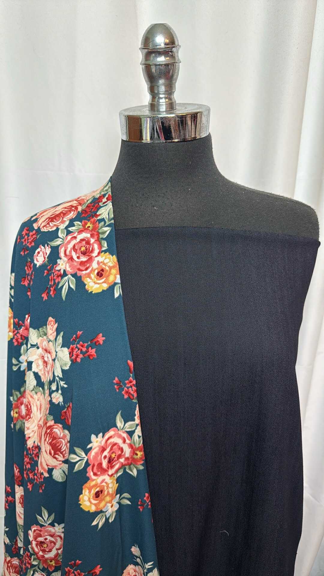 TEAL FLORAL/DENIM BUNDLE : 2YD Teal Floral PWD & 2YD Stretch Denim : A27692