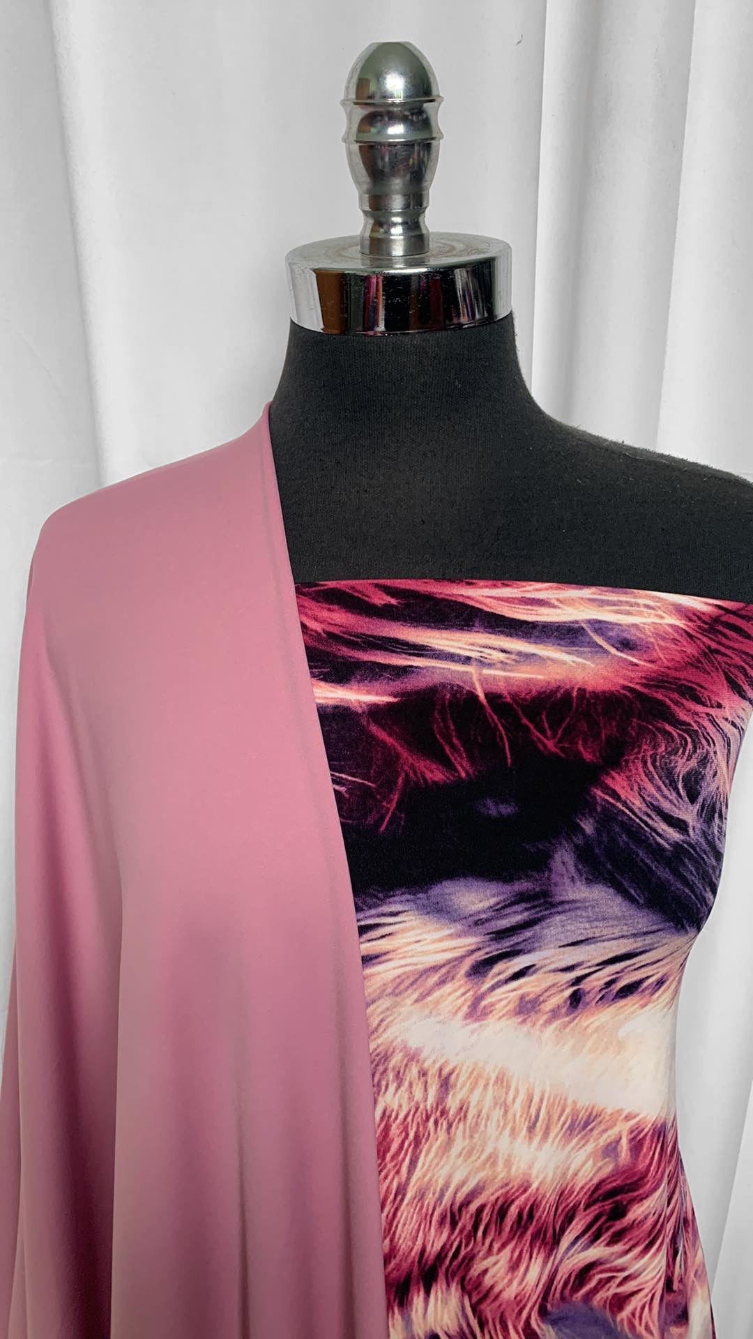 PINK/FUR BUNDLE : 2YD Fuchsia/Purple Fur Print ITY & 2YD Pink Nylon/Elastane Interlock : A25498