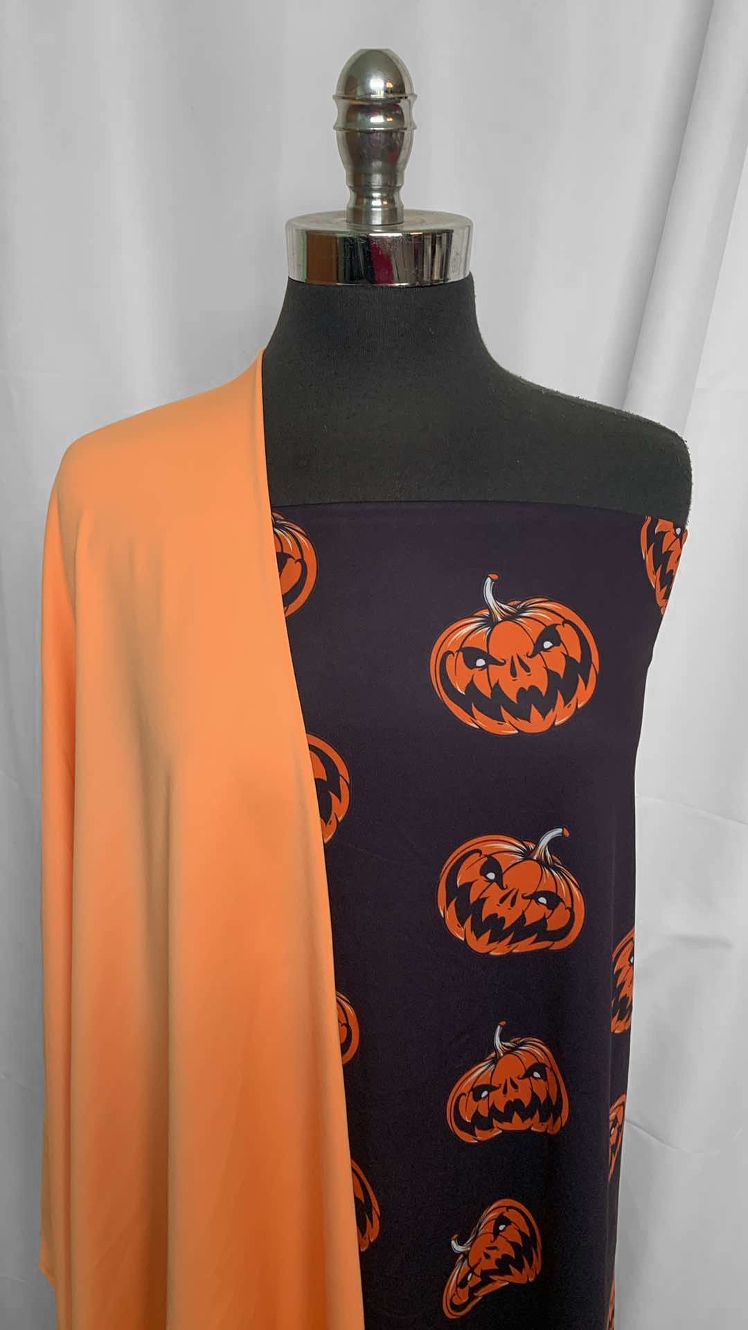 ORANGE/JACK 'O LANTERNS BUNDLE : 1YD Orange Wicking Interlock & 1.5YD Jack 'O Lanterns Yoga PF (Printed on Both Sides) : A25944