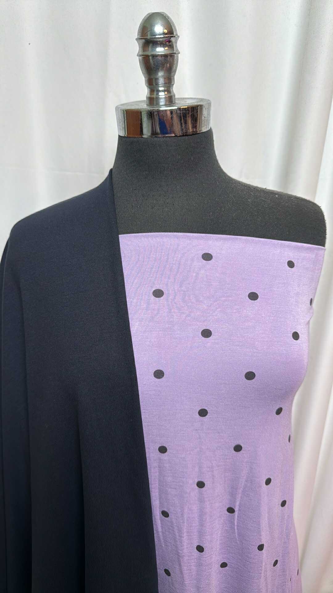 NAVY/LAVENDER DOTS BUNDLE : 2YD Lavender Dots Bamboo & 2YD Navy Heavy C/S 1x1 Rib : A28018