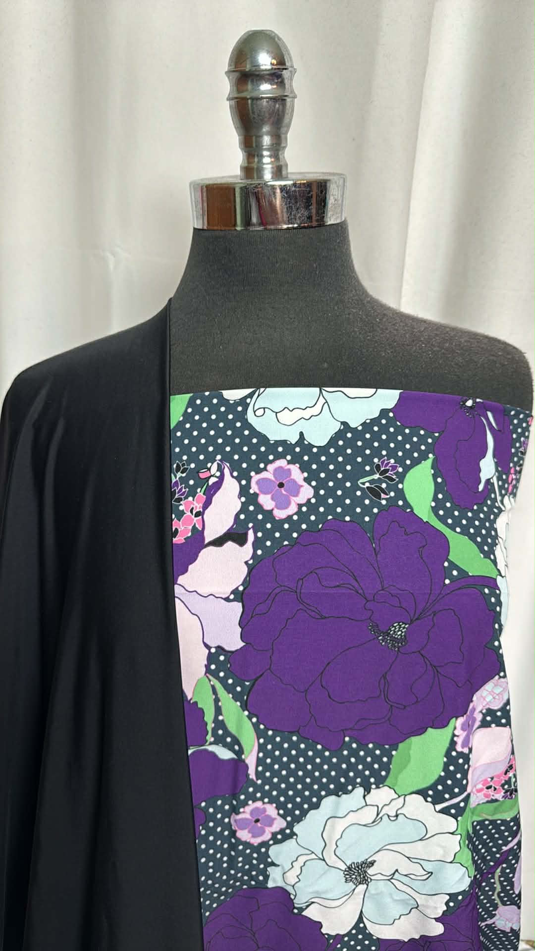 BLACK/PURPLE FLORAL BUNDLE : 1YD Purple Floral Stretch Boardshort & 2YD Black N/S Swim : A29832