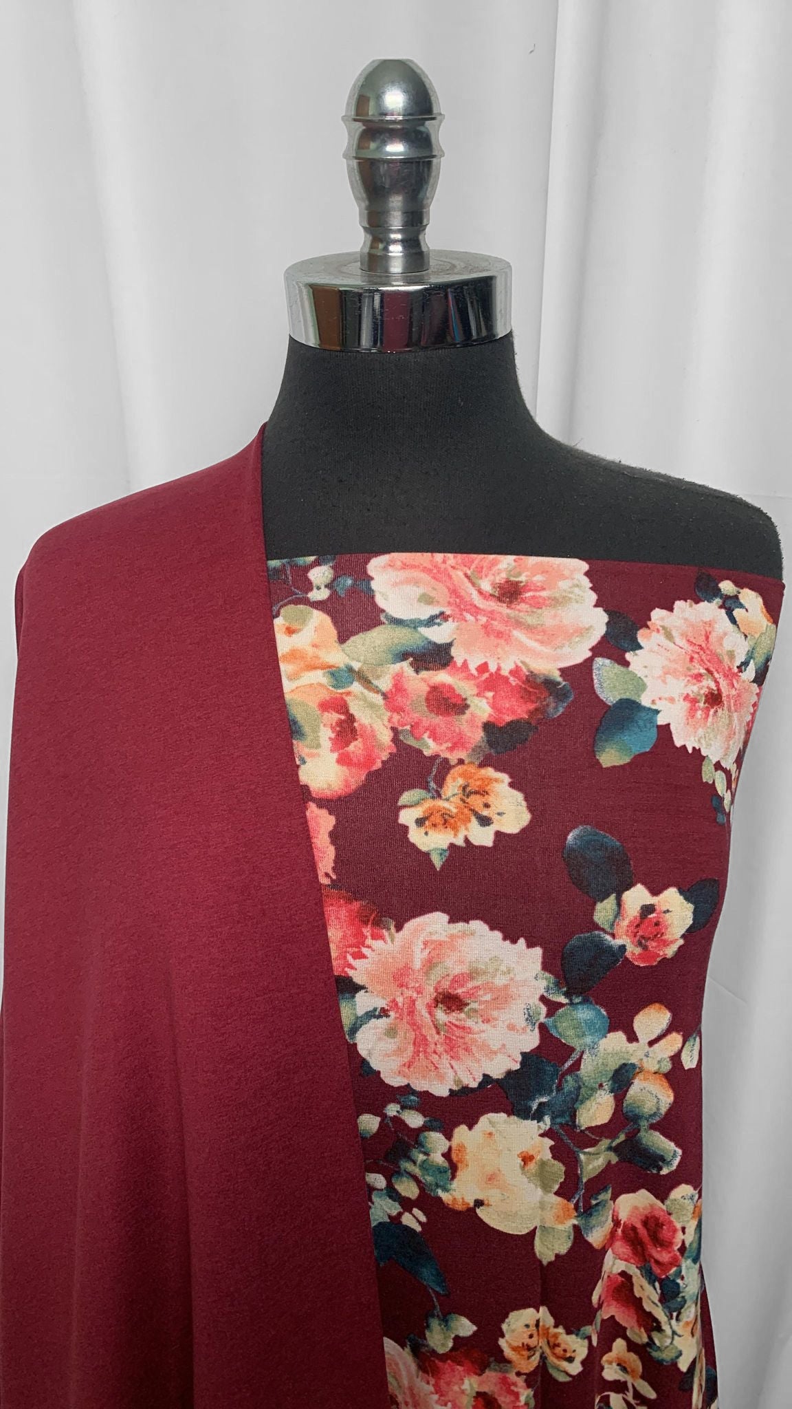 BURGUNDY FLORAL BUNDLE : 1+YD Burgundy Peached PF & 2YD Burgundy Floral R/S : A25523