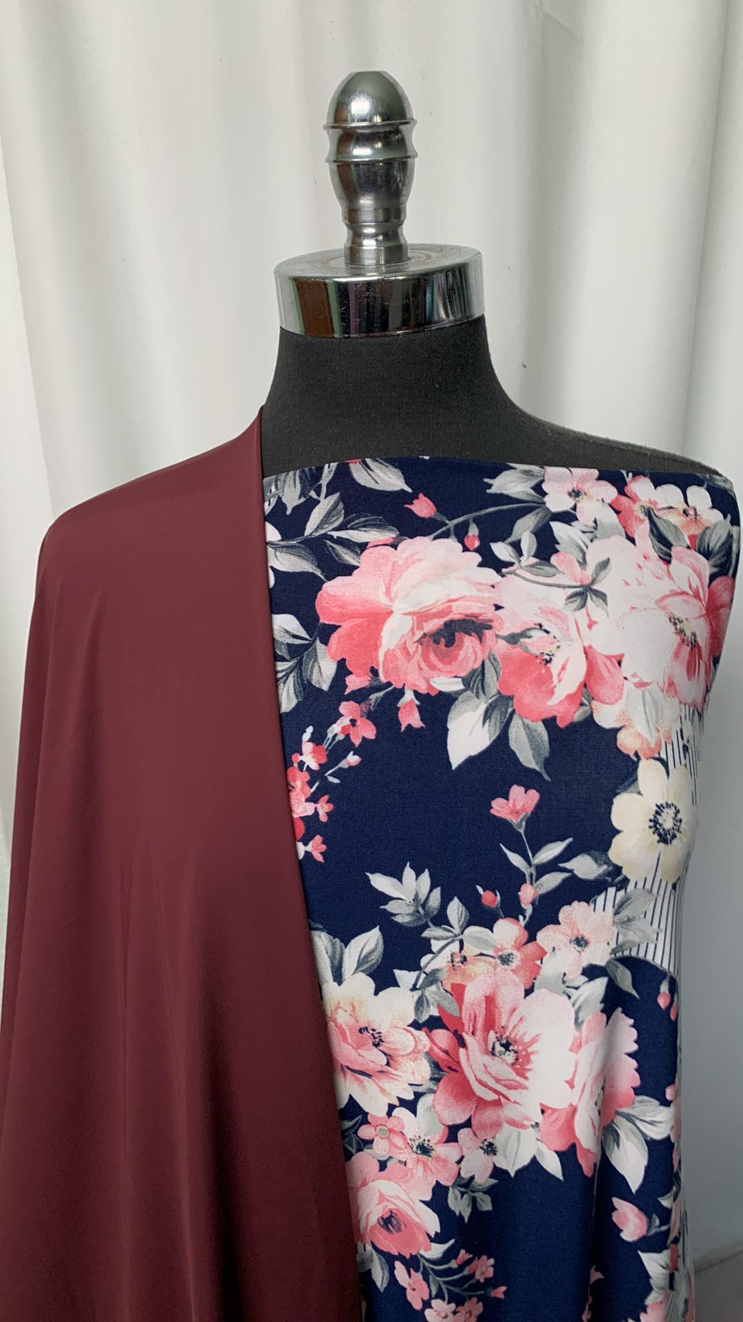 BURGUNDY/NAVY BUNDLE : 2YD Navy Floral ITY & 2YD Burgundy Yoga PF : A1693