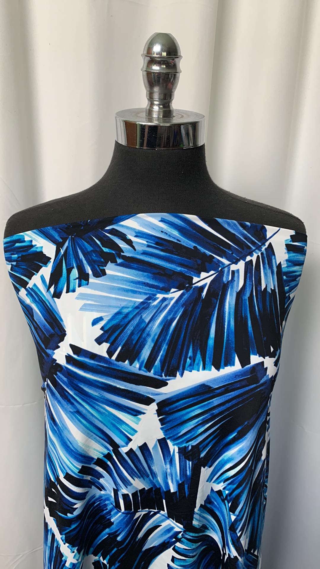 Abstract Blue Leaves - Designer Swim/Nylon Spandex - 2 Yard Cut
