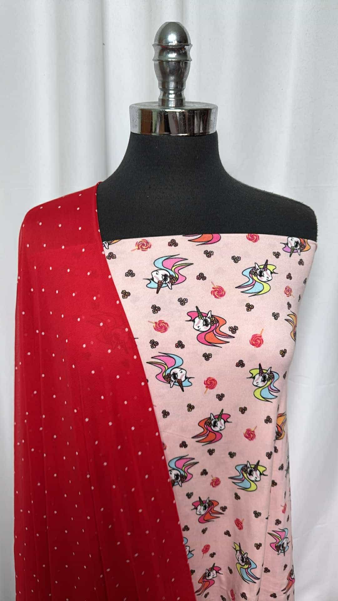 UNICORN/RED DOT BUNDLE : 2YD Pink Unicorn DBP & 2YD Red Dot Stretch Mesh : A26911