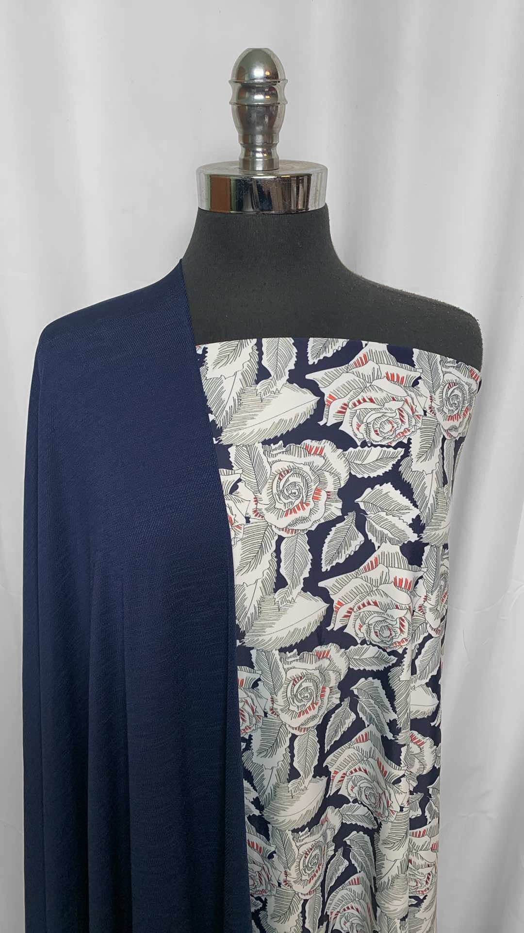 NAVY/WHITE FLORAL BUNDLE : 2YD Navy/White Floral N/S & 2YD Navy Top-Weight PF : A25986