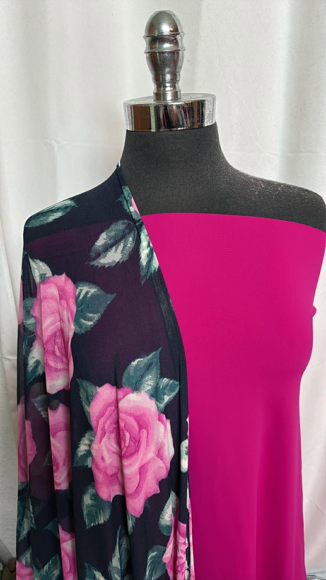 MAGENTA/NAVY FLORAL MESH BUNDLE : 1YD Magenta N/S Swim & 2YD Navy Floral Stretch Mesh : A30006