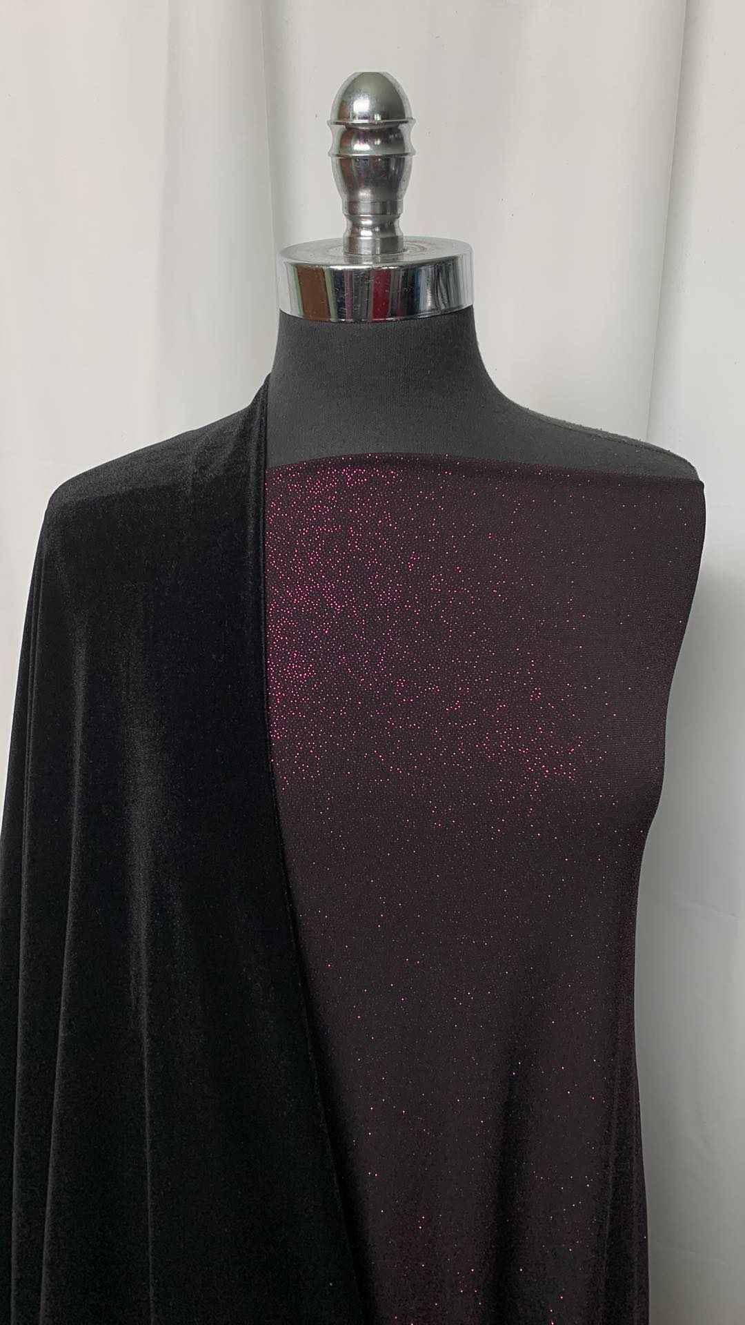 GLITTER PLUM BUNDLE : 3.5YD Plum Glitter ITY & 2YD Black Stretch Velvet : A1567