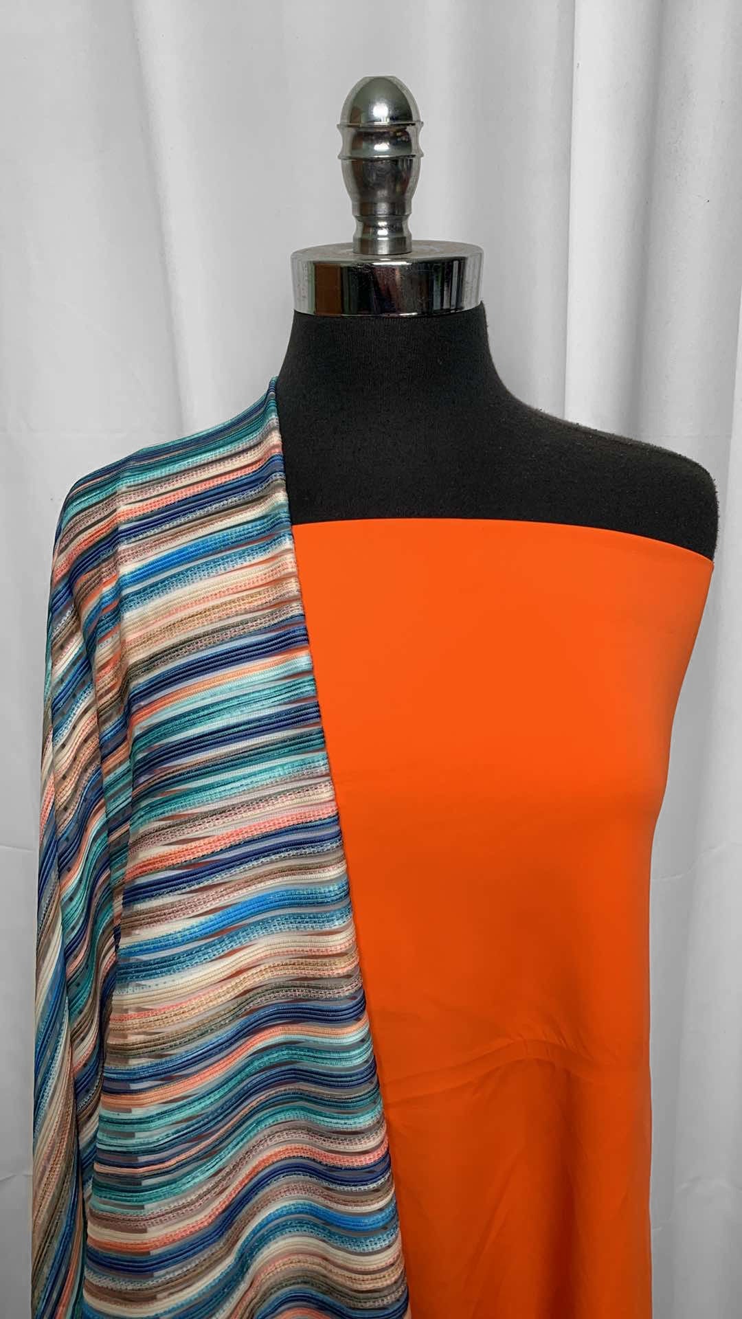 ORANGE/BURNOUT STRIPE BUNDLE : 2YD Burnout Stripe P/S & 1YD Orange Wicking Interlock Lining : A25835