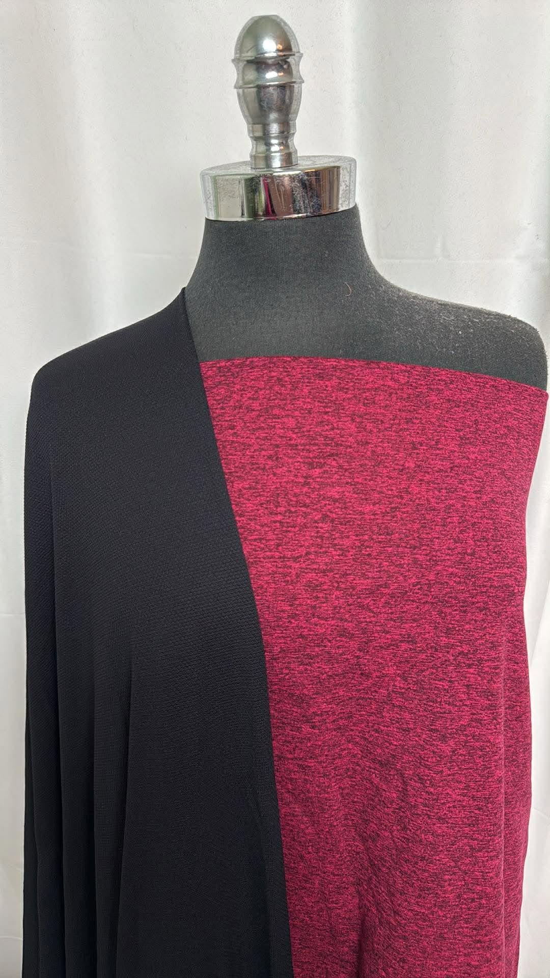DEEP RED/BLACK BUNDLE : 2YD Black Pique Top-Weight PF & 1.5YD Deep Red/Black Peached PF : A30187