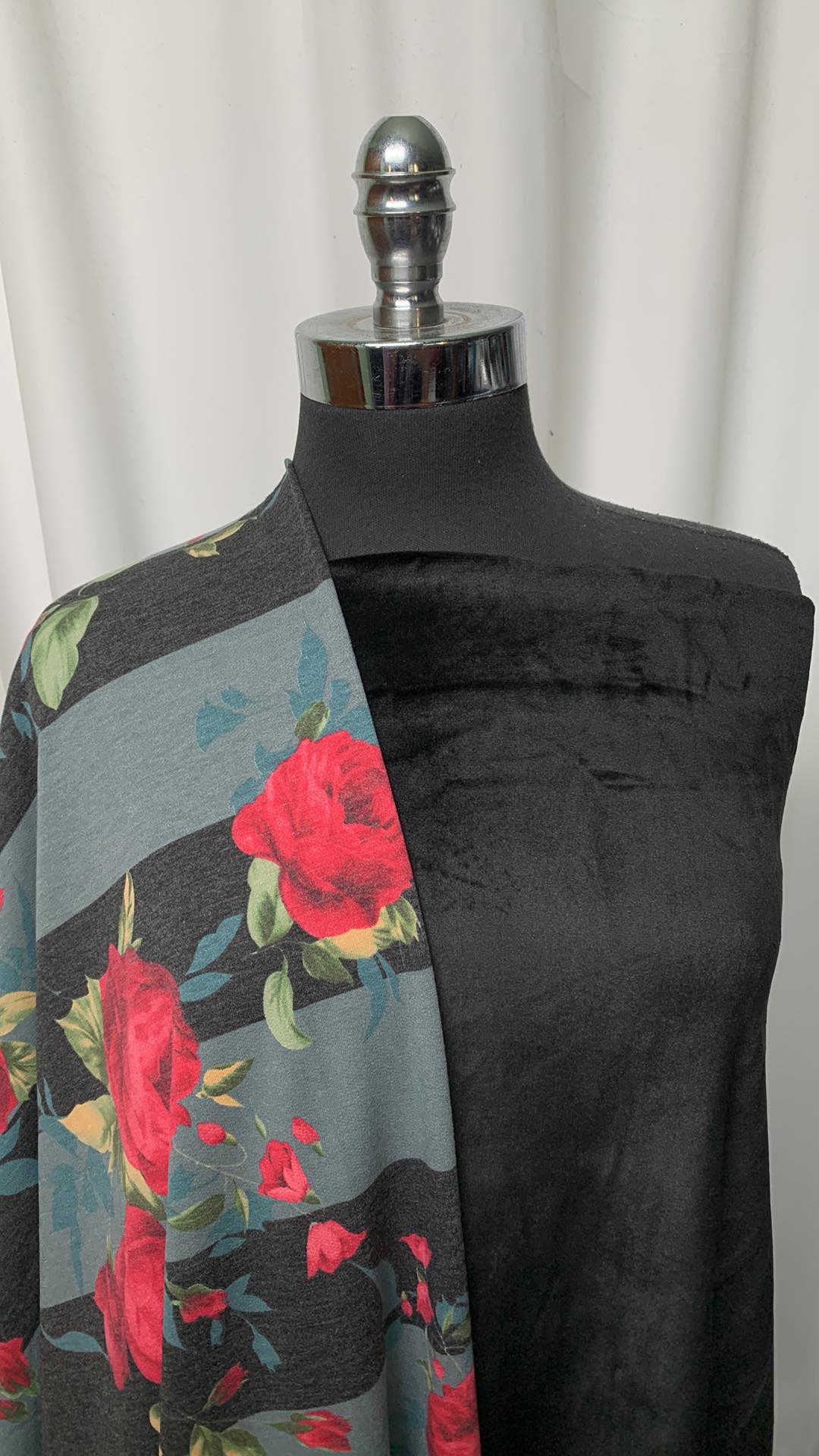 FLORAL STRIPE/PLUSH BUNDLE : 2YD Black Velvet Plush & 2YD Floral Stripe PRS FT : A1741