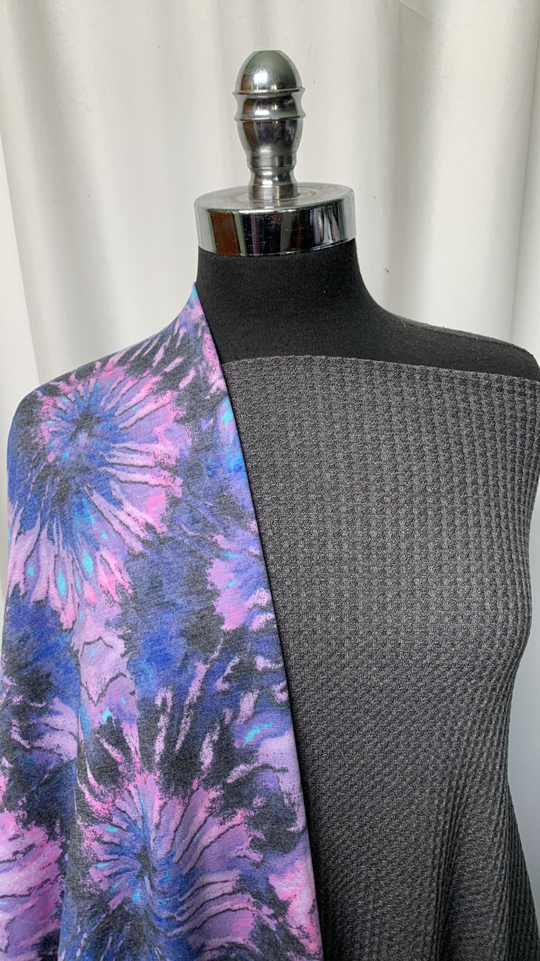 PURPLE/BLUE TIE DYE BUNDLE : 2YD Purple/Blue Tie Dye PRS FT & 2YD Charcoal Waffle : A1705