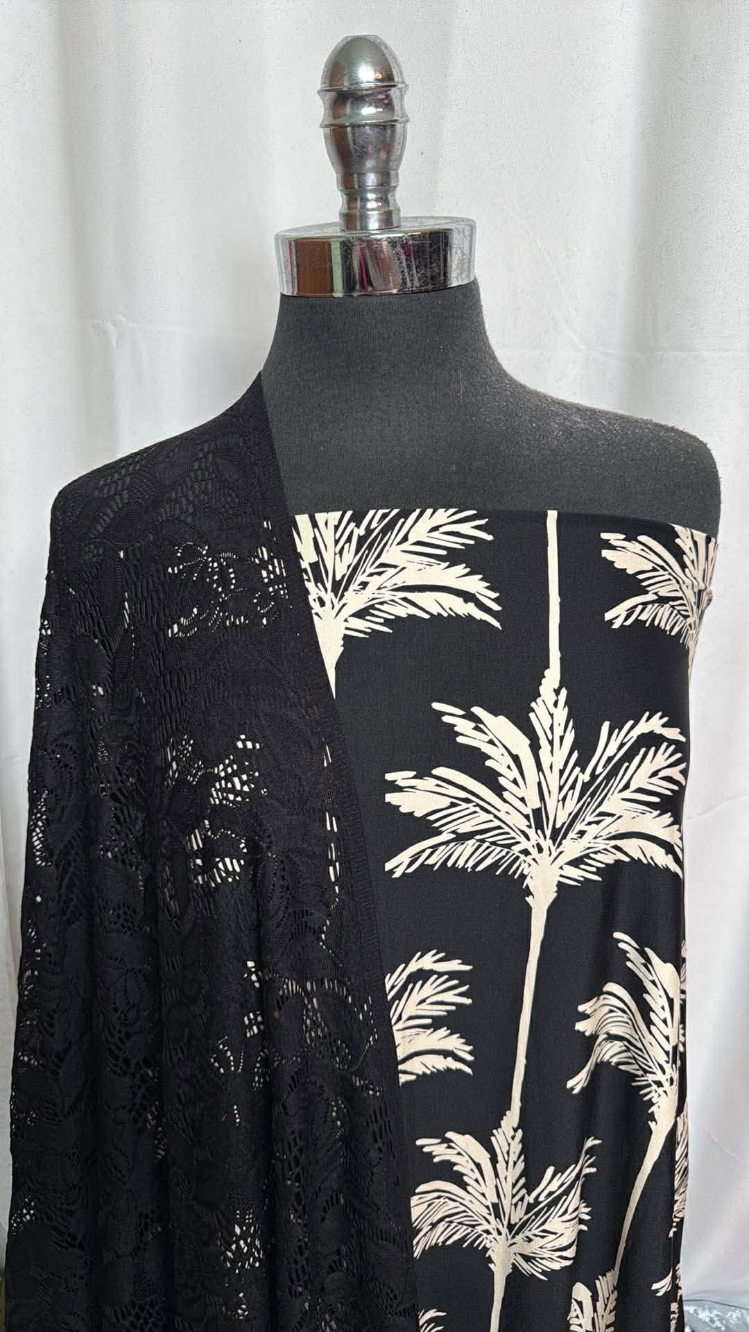 BLACK LACE/TREES BUNDLE : 2YD Horizontal Trees N/S Swim & 2YD Black Stretch Lace : A29976