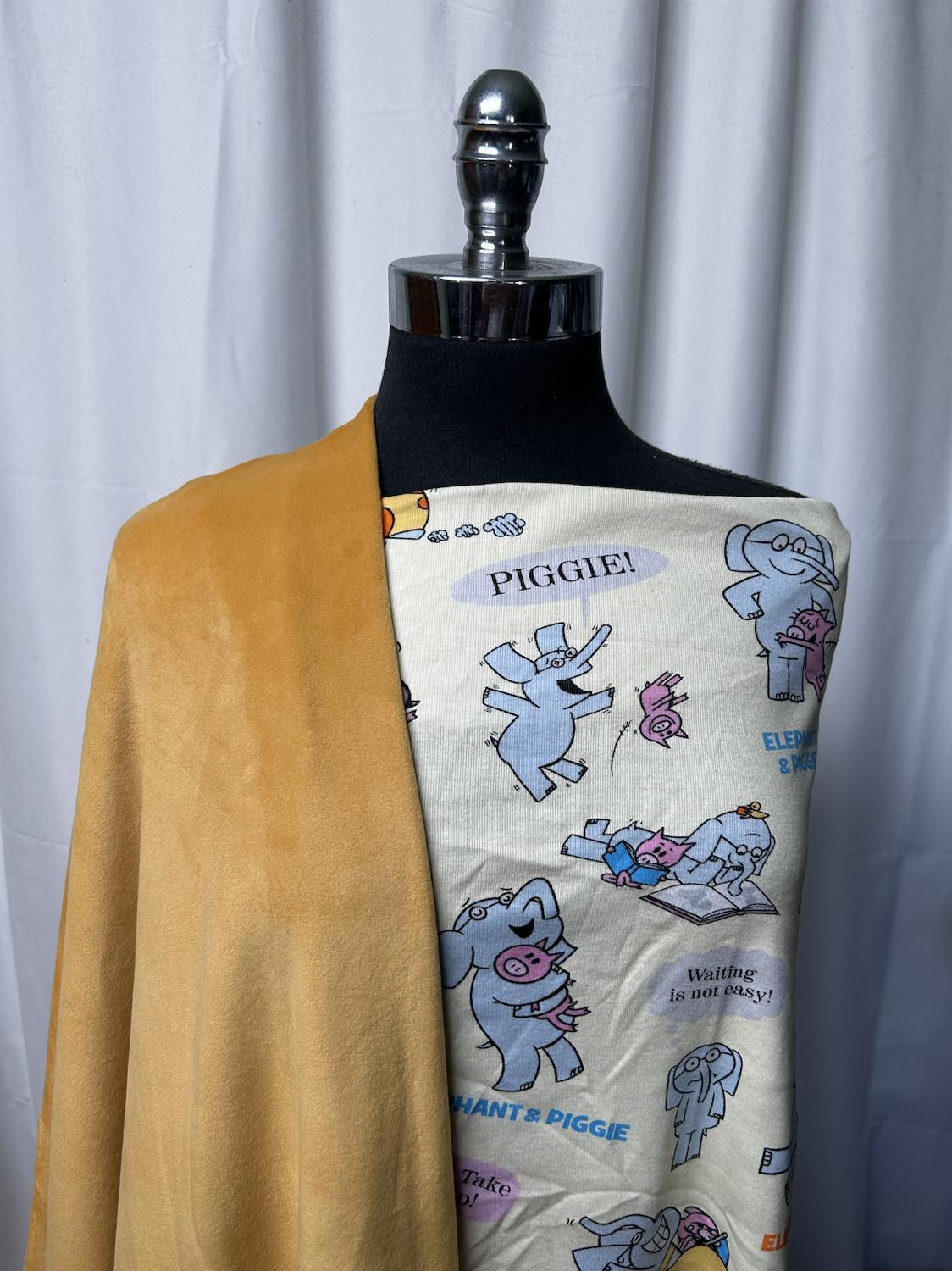 MUSTARD ELEPHANT & PIGGIE BUNDLE : 33" Elephant & Piggie 1x1 Cotton Rib & 2YD Mustard Velvet Plush : A1556
