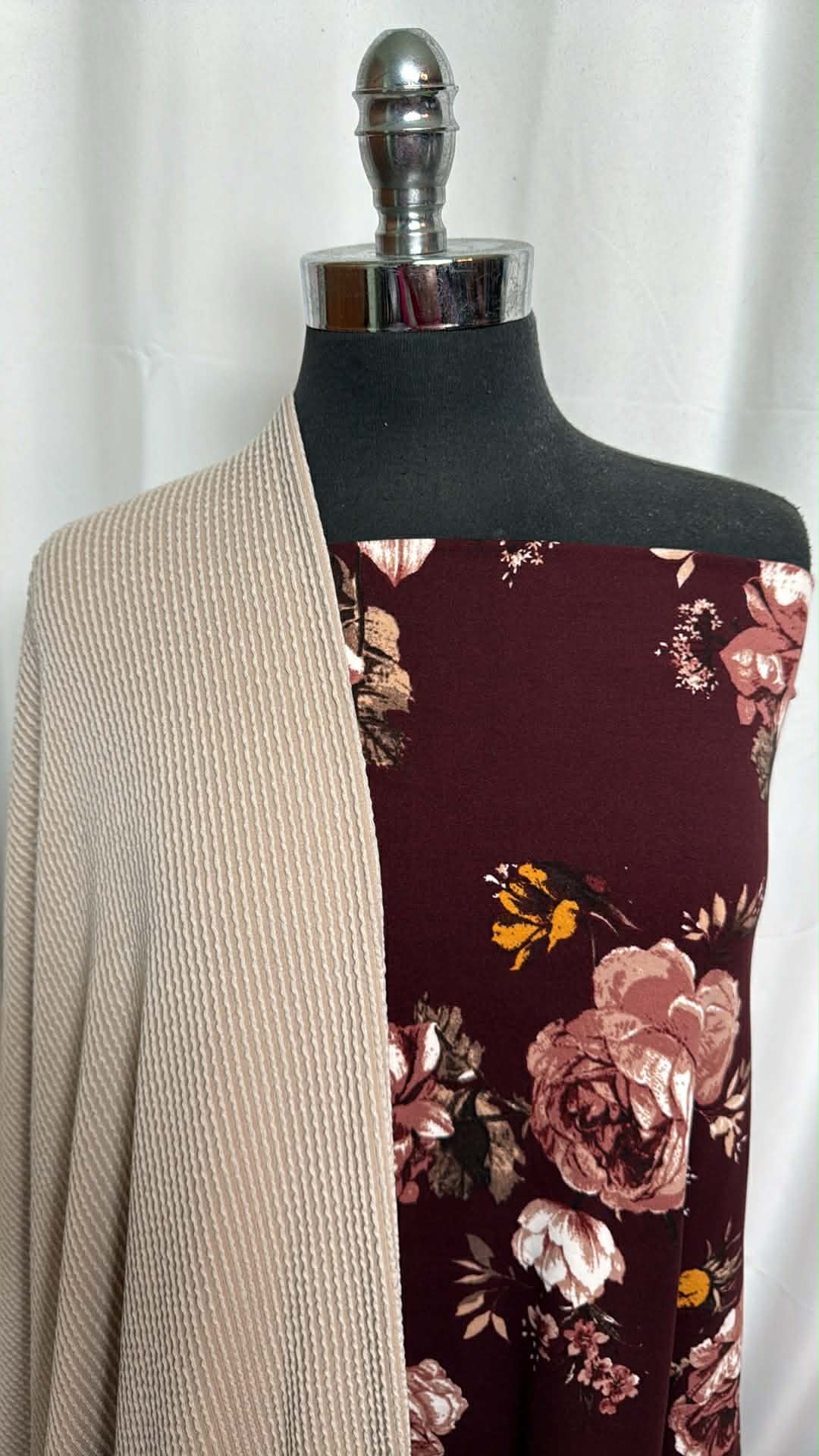 TAUPE/BURGUNDY FLORAL BUNDLE : 1+YD Burgundy Floral DBP & 2YD Taupe Urban Rib : A29699