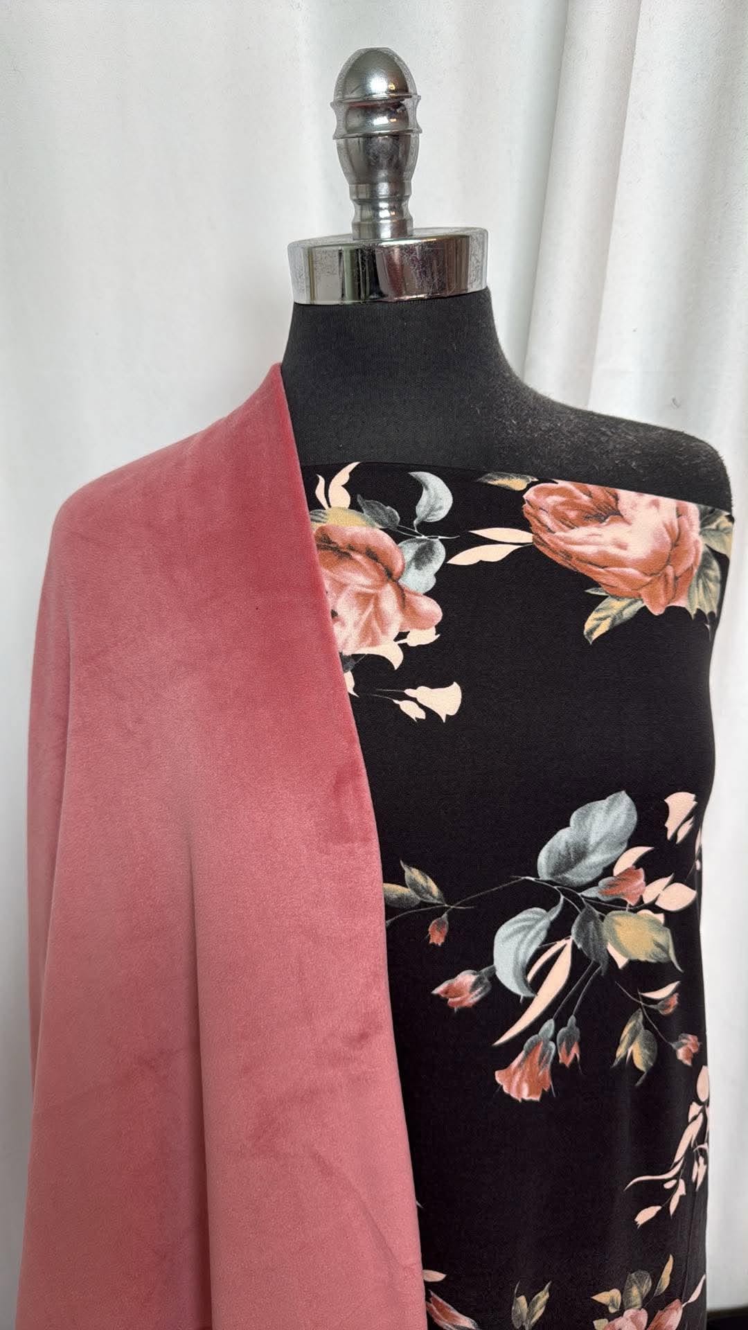 MAUVE VELVET/BLACK FLORAL BUNDLE : 2+YD Mauve Velvet Plush & 1YD Black Floral DBP : A30800