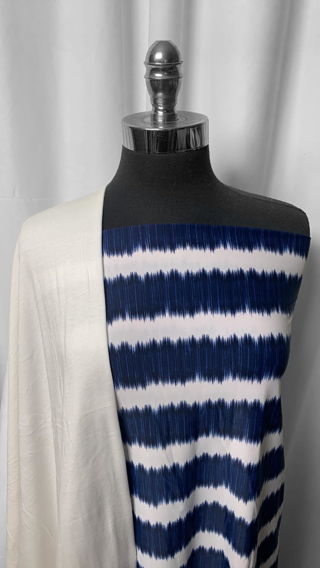 IVORY/TIE DYE STRIPE BUNDLE : 2YD Ivory Pima Cotton & 2YD Navy Tie Dye Stripe N/S : A25081