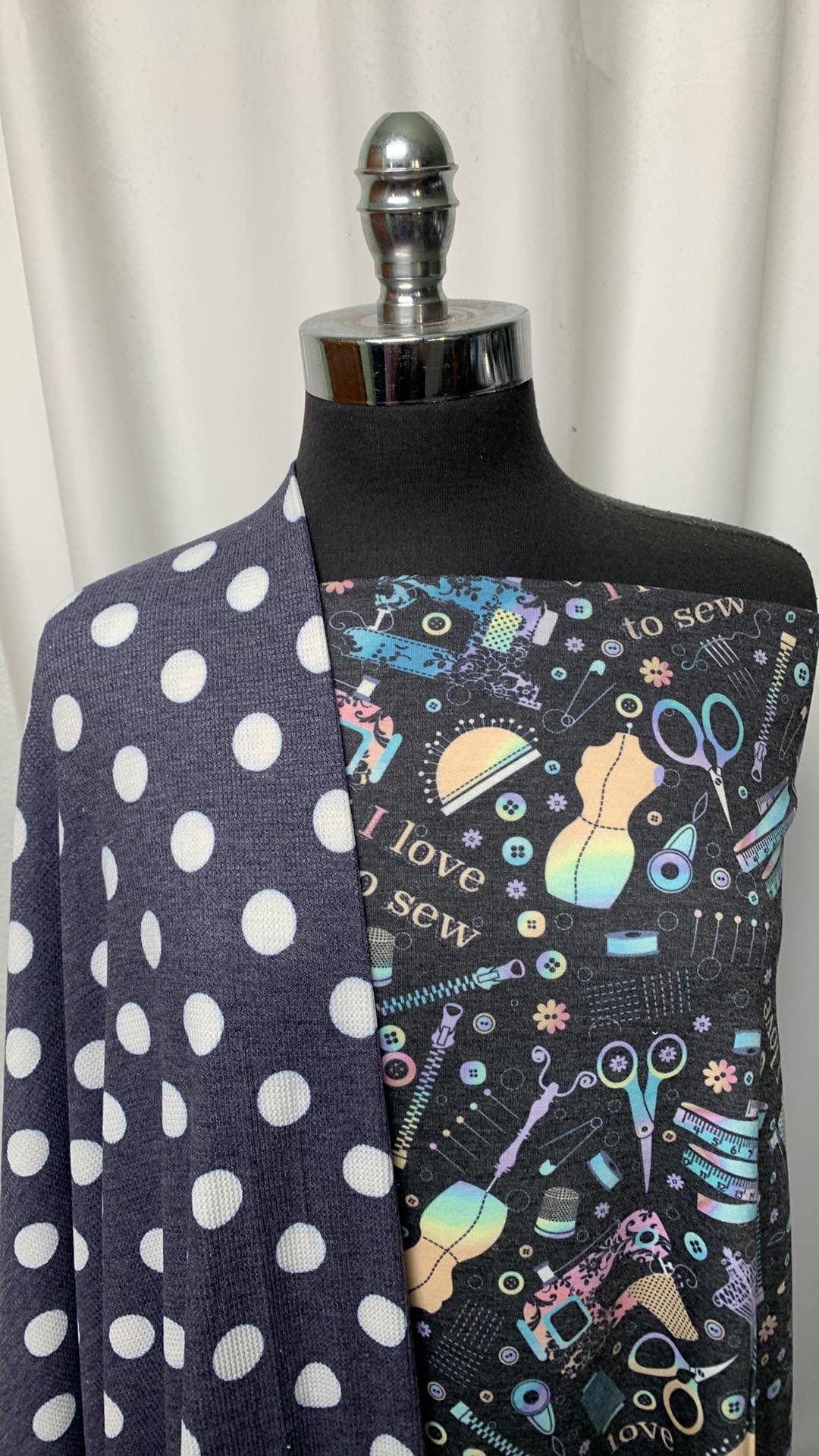 SEWING/DOTS BUNDLE : 2YD I Love to Sew PRS FT & 2YD Denim Dots Thermal : A1718
