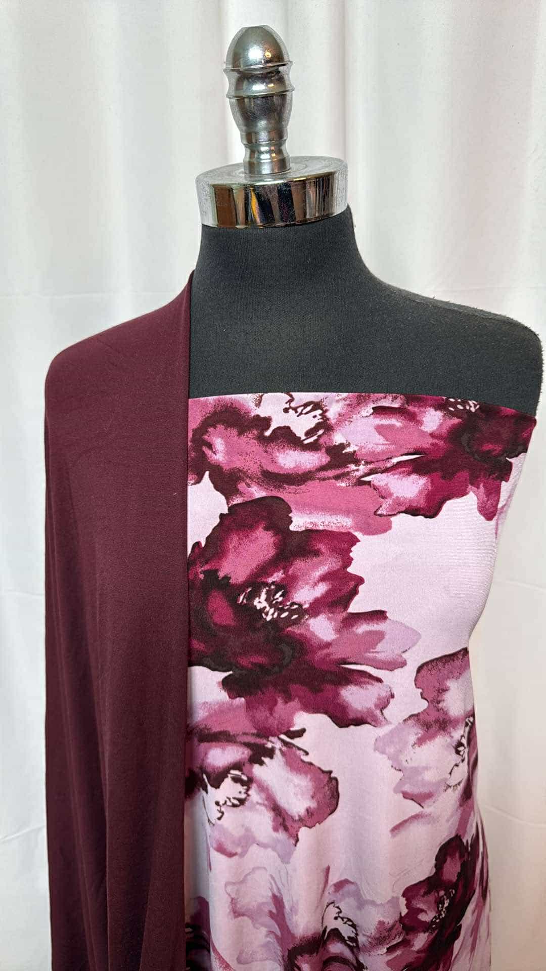 BURGUNDY FLORAL BUNDLE : 1+YD Burgundy Floral ITY & 3YD Burgundy Modal C/S : A26972