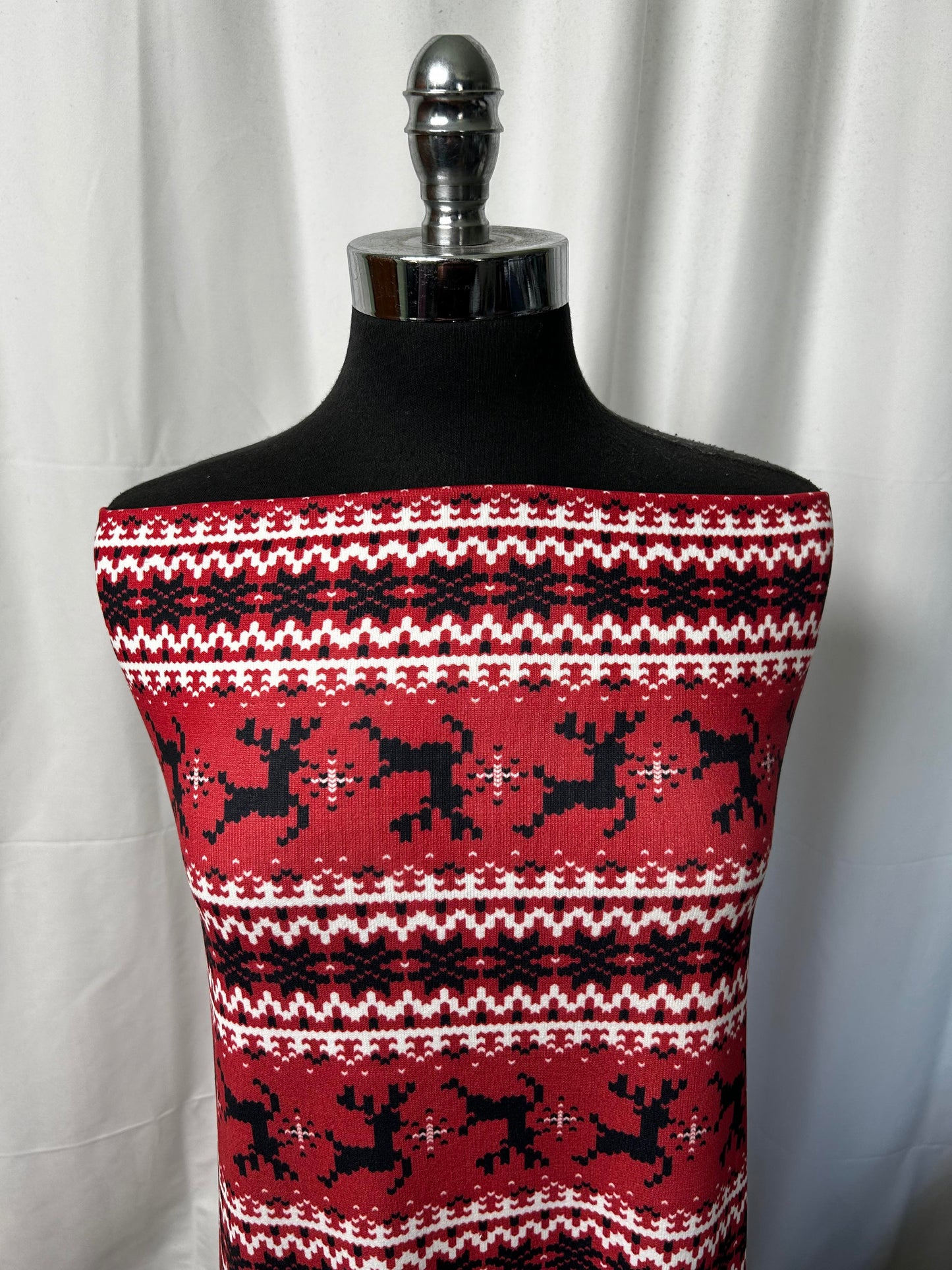 Red Striped Sweater - Double Brushed Polyester - By the Yard