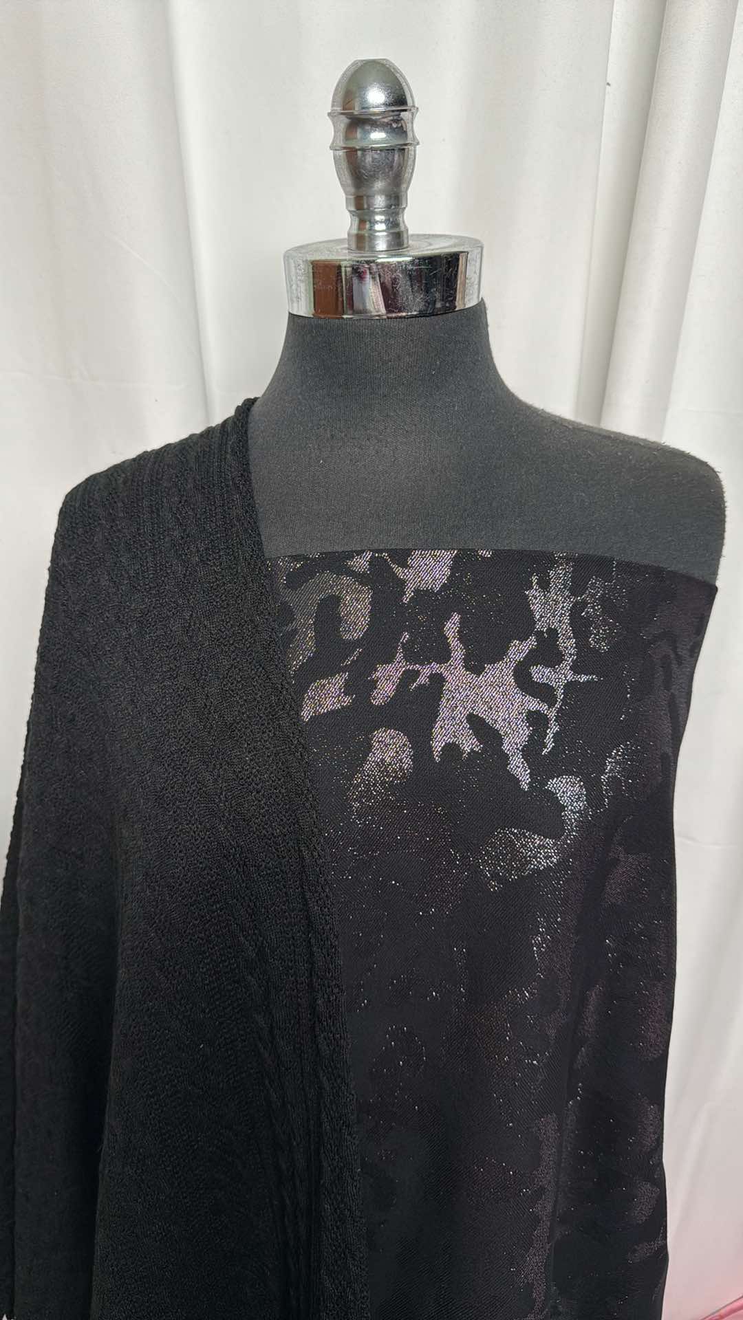 BLACK LUREX CAMO/CABLE BUNDLE : 2YD Black Camo Stretch Twill w/Lurex (Vertical Stretch) & 2YD Black Cable Sweater : A27322