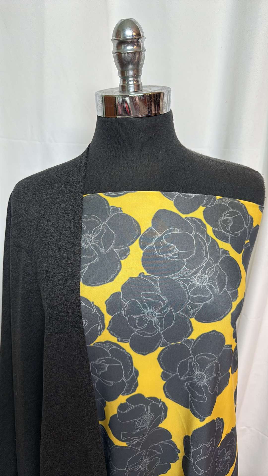 CHARCOAL/YELLOW FLORAL BUNDLE : 2YD Yellow Floral N/S & 1YD Charcoal 2-Tone Peached PF : A27373
