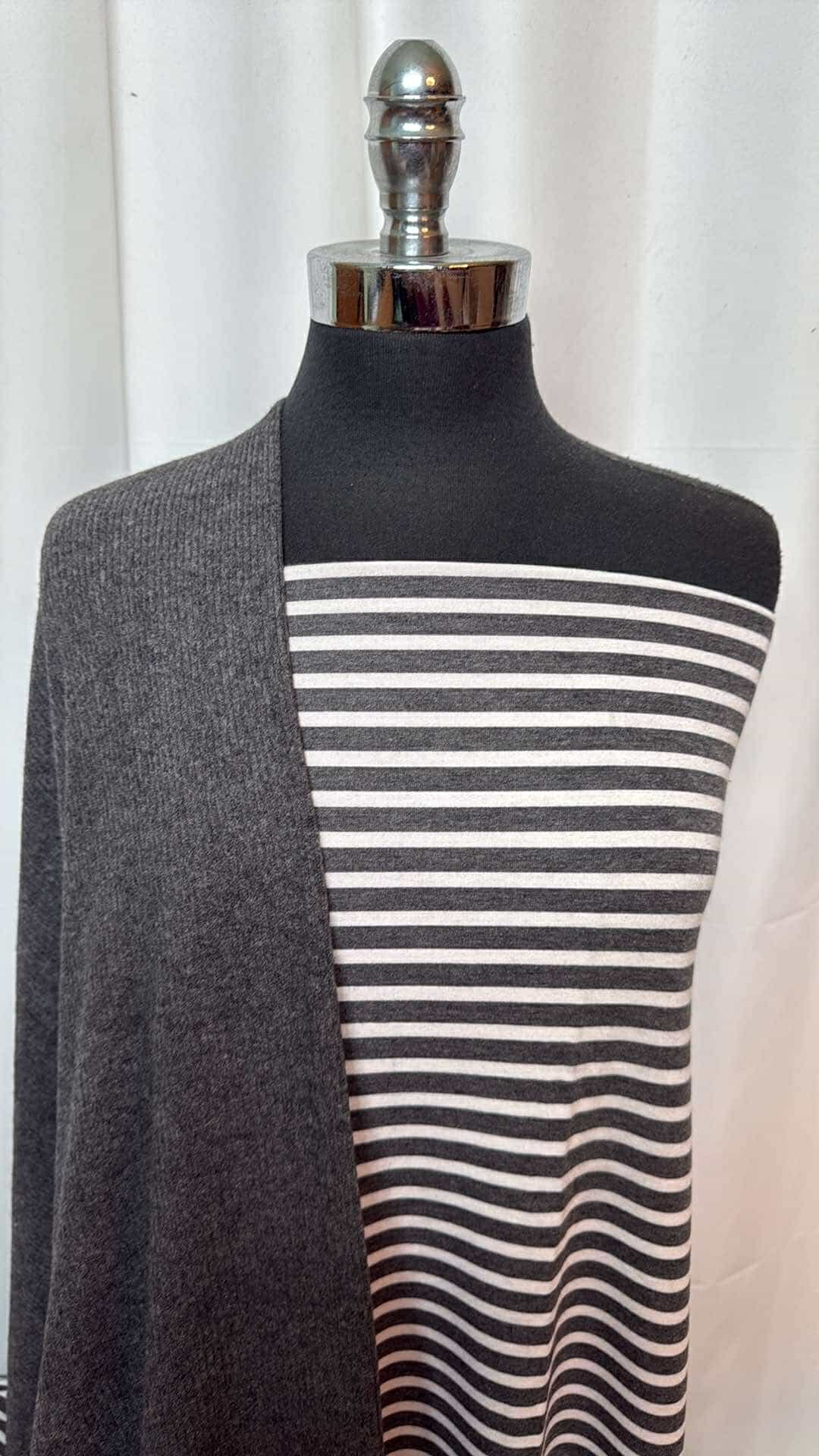 CHARCOAL/IVORY STRIPE BUNDLE : 1+YD Charcoal/Ivory Stripe PRS FT & 3YD Charcoal Brushed Rib Hacci SK : A26936