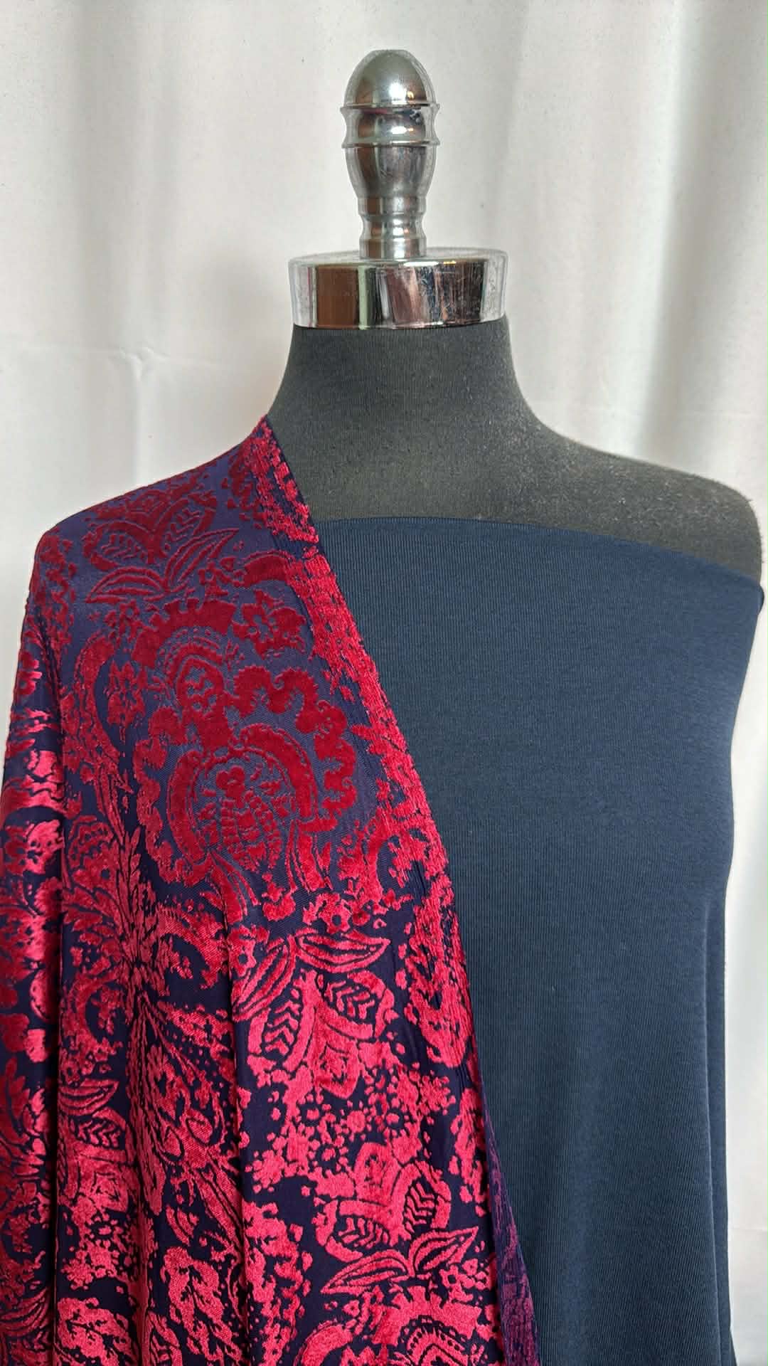 NAVY/BURNOUT PAISLEY BUNDLE : 1+YD Navy Peached Rib & 2YD Paisley Velvet Burnout : A29742