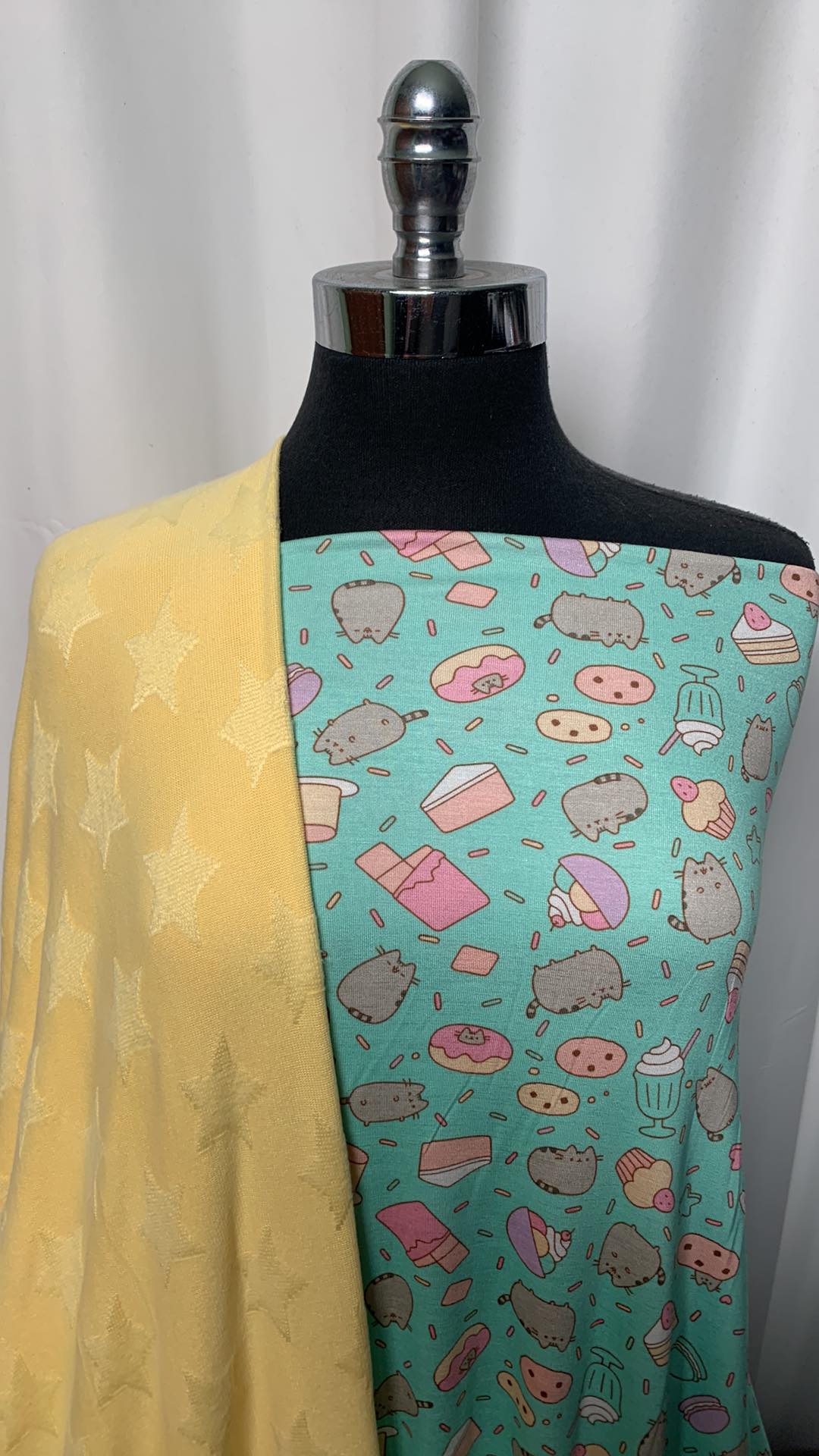 PUSHEEN/YELLOW STAR BUNDLE : 2YD Pusheen Cat Modal/Spandex & 2YD Yellow Star Oakley SK : A2100