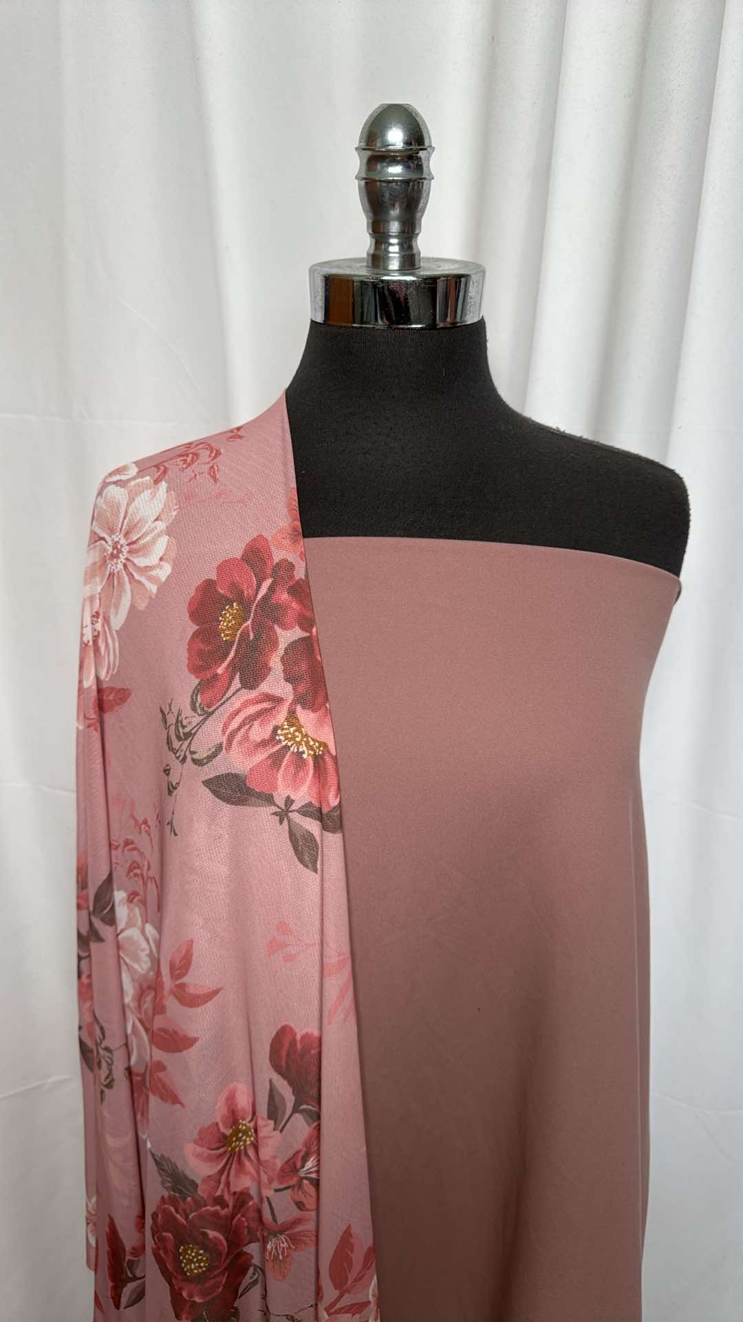 PINK FLORAL MESH BUNDLE : 2YD Solid Brushed Yoga PF & 1YD Floral Stretch Mesh : A26465
