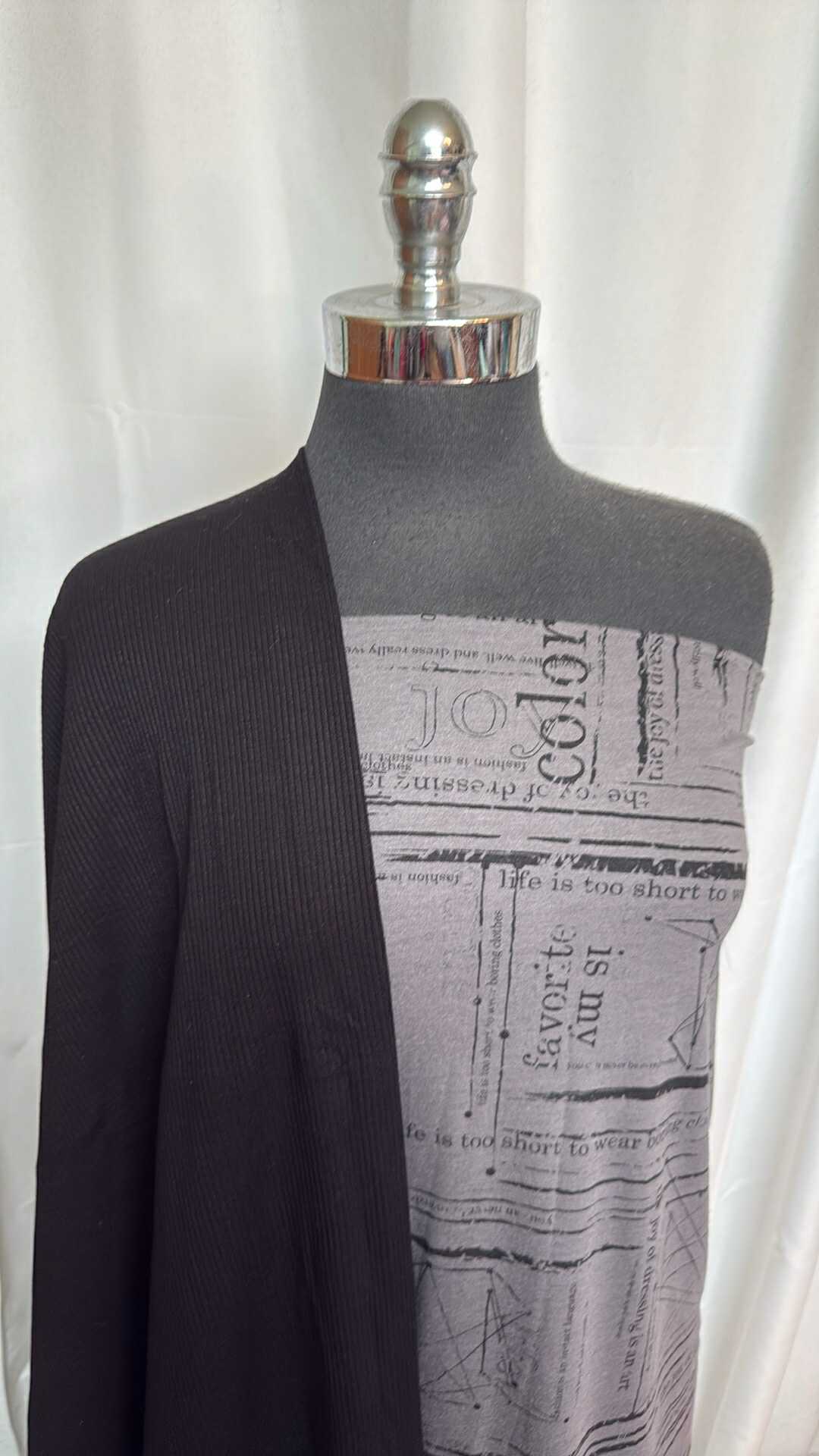 BLACK/JOY of DRESSING BUNDLE : 2YD Joy of Dressing Bamboo/Poly & 2YD Black Heavy C/S Rib : A28599