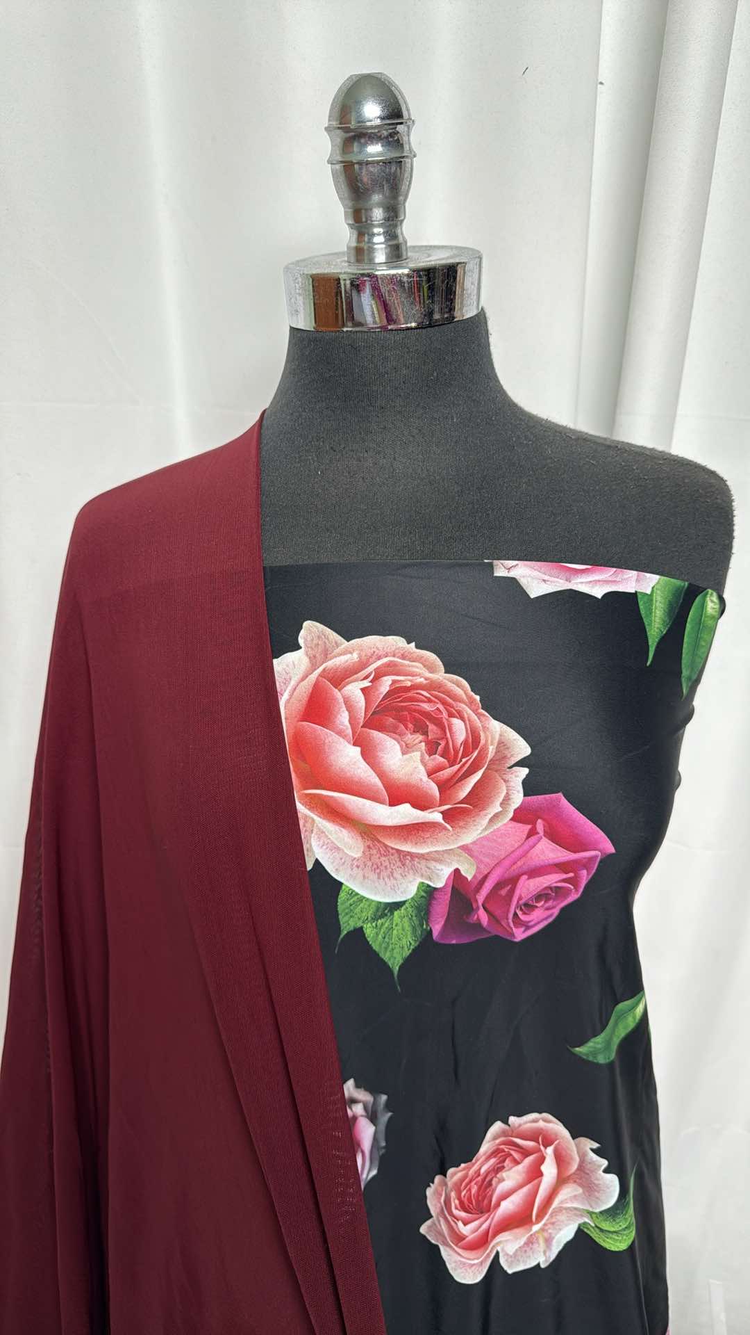 BURGUNDY MESH/ROSES BUNDLE : 1YD Roses N/S & 1YD Burgundy Power Mesh : A27275
