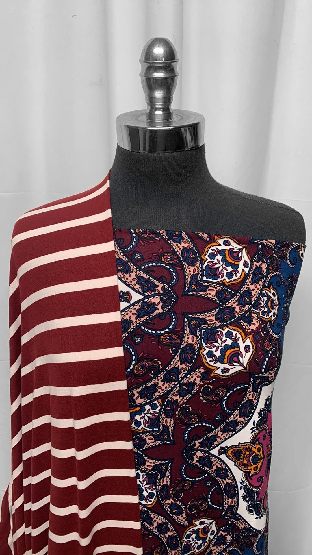 BURGUNDY BOHO/STRIPE BUNDLE : 2YD Boho DBP & 2YD Burgundy Stripe DBP : A25222