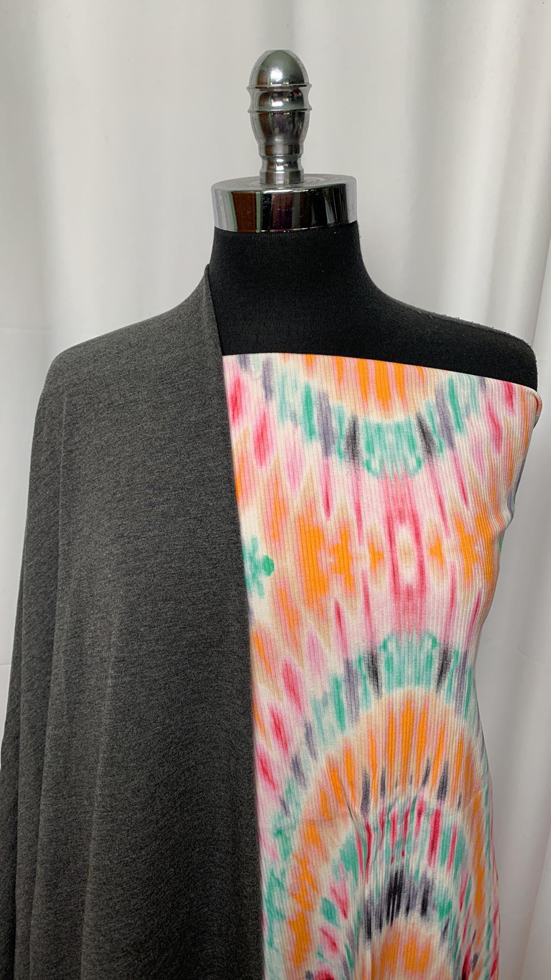 CHARCOAL/TIE DYE BUNDLE : 1.5YD Tie Dye Rib PF (47" Wide) & 2YD Charcoal C/P/S Jersey : A2467