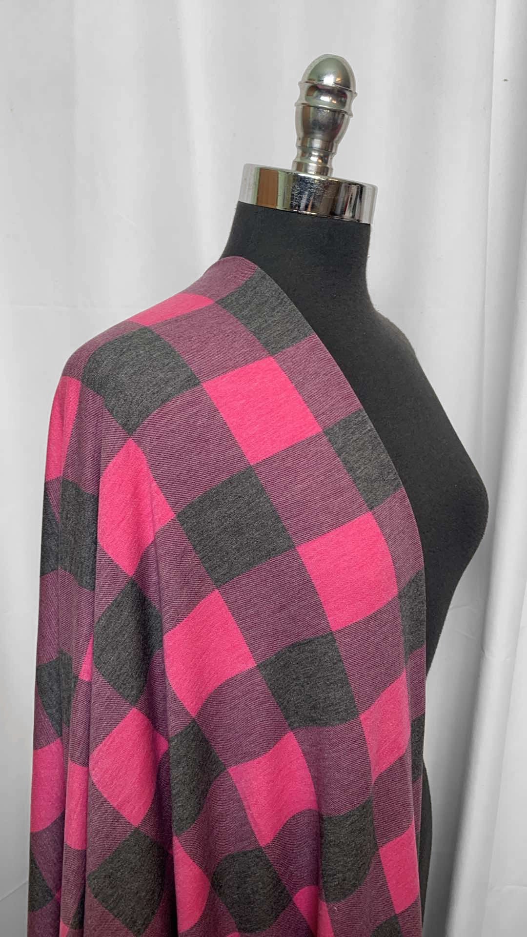 Charcoal/Pink Plaid - PRS French Terry - 2 Yard Cut