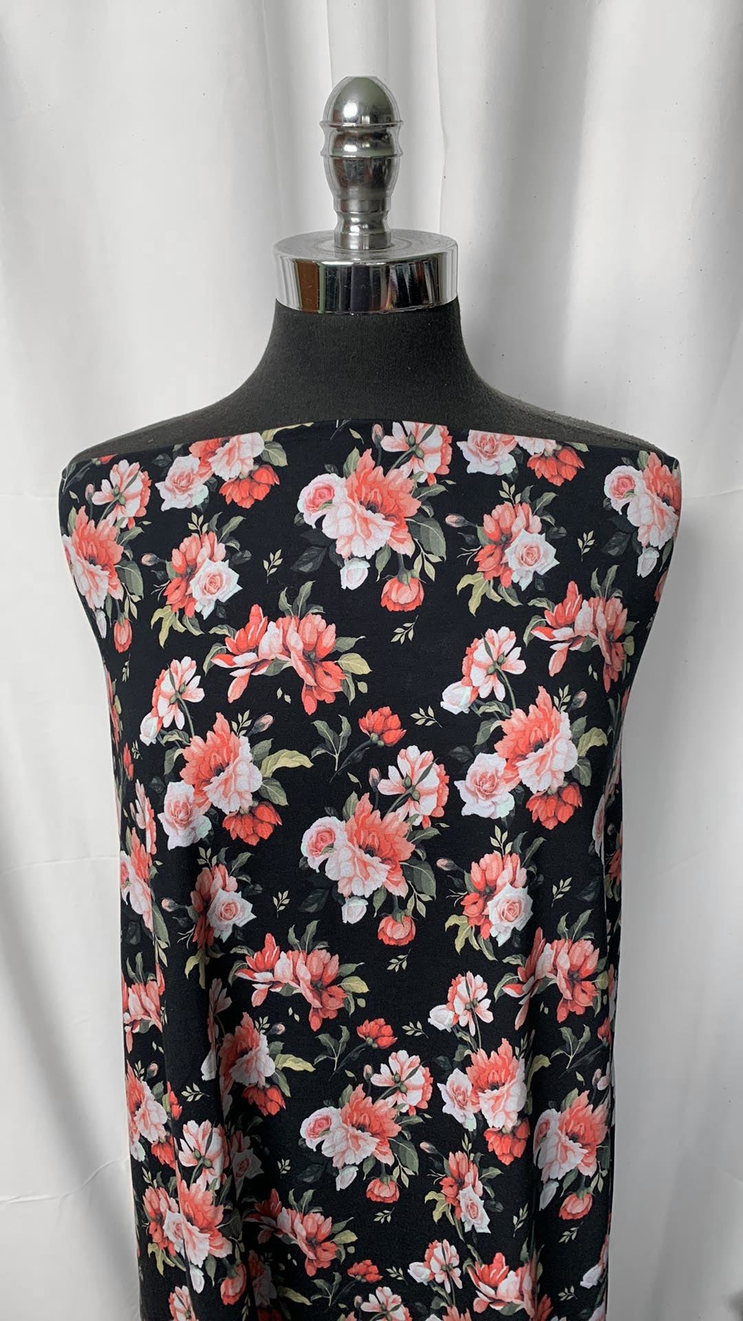 Black Floral - 95/5 Cotton/Spandex - By the Yard
