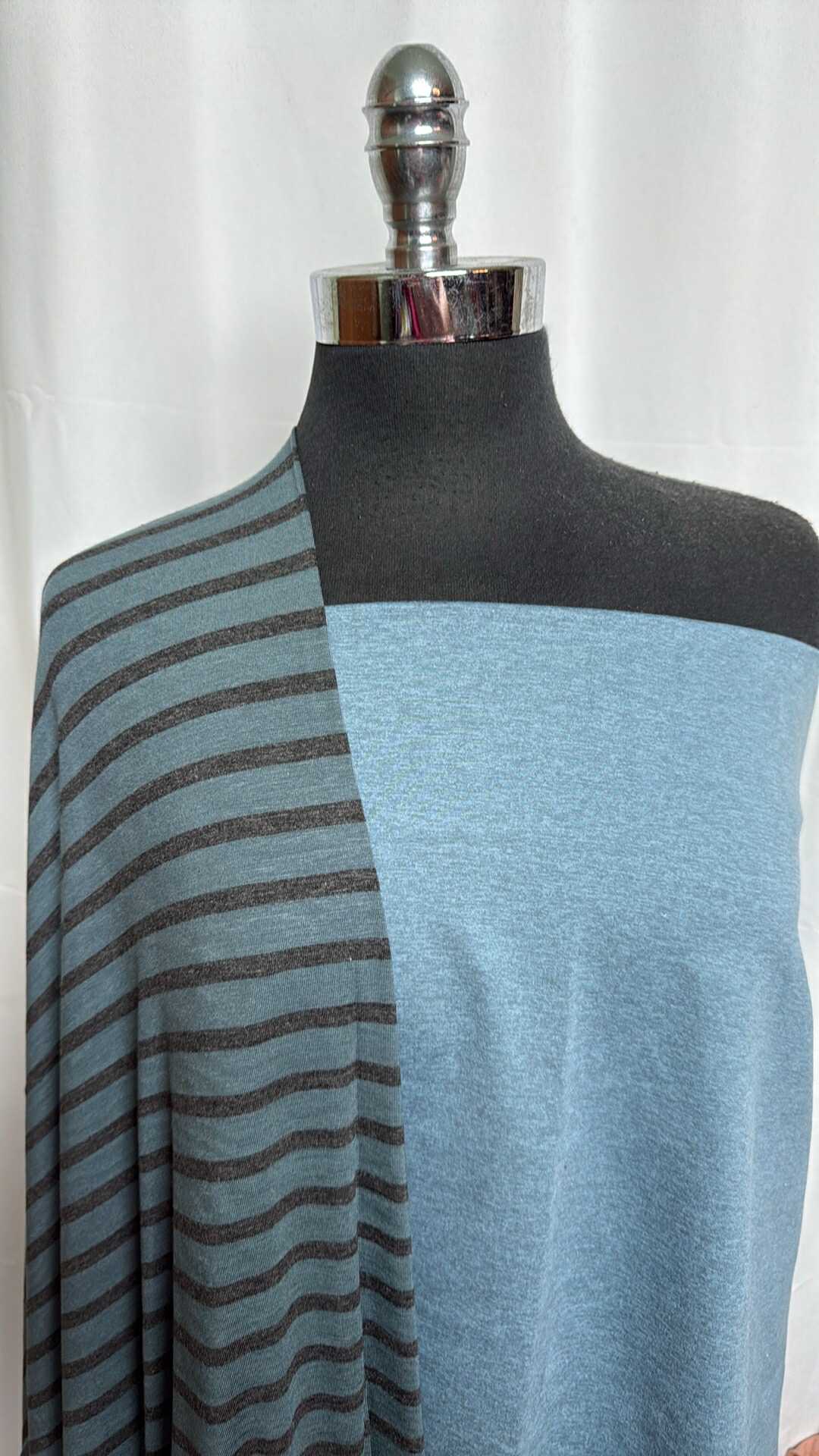 STORMY BLUE CLOUD/STRIPE BUNDLE : 34" Cut of Stormy Blue/Blue Cloud Peached PF & 2YD Stripe Bamboo : A28967